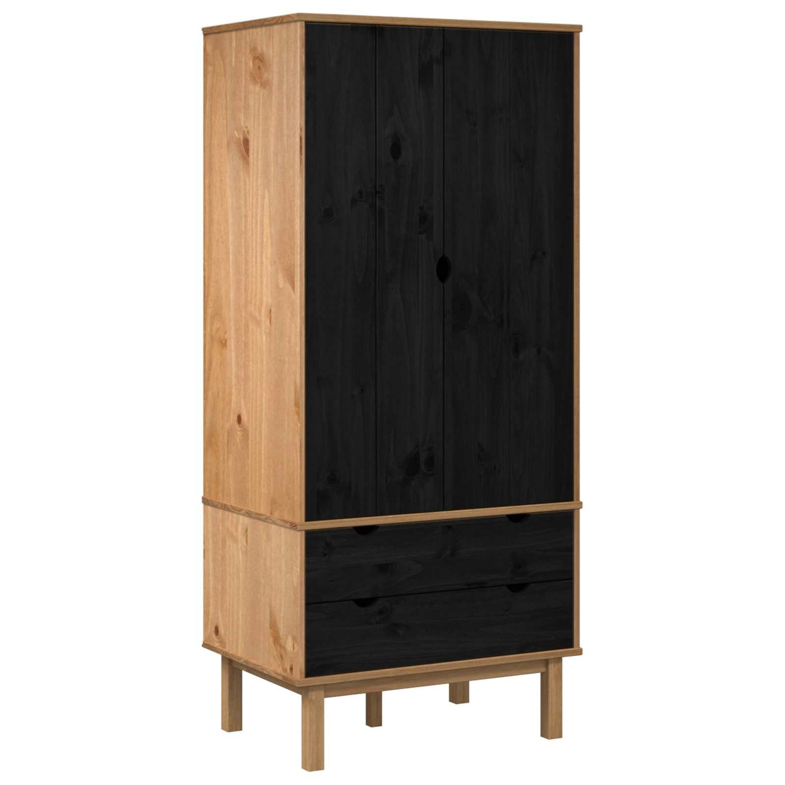 vidaXL Kleiderschrank Kleiderschrank mit Schubladen OTTA Schwarz 76,5 x 53 x 172 cm (1-St)