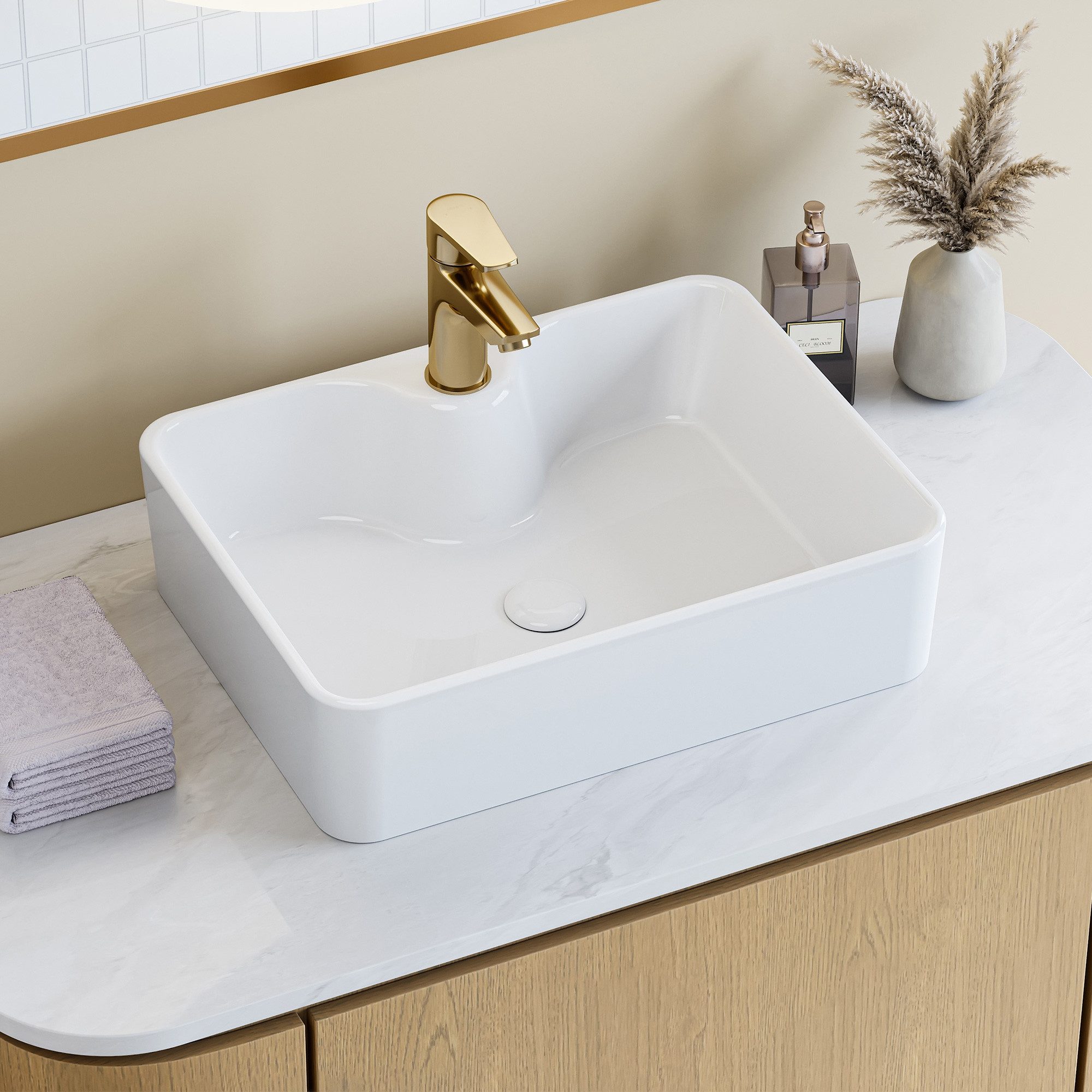 HOROW Aufsatzwaschbecken Waschbecken Waschtisch Keramik Rechteckig Aufsatzb günstig online kaufen