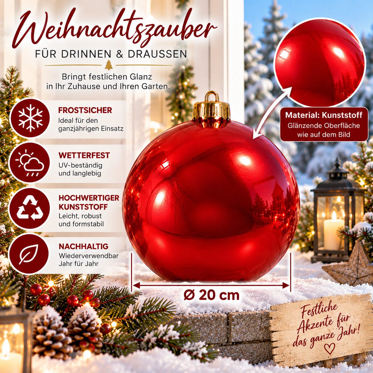 Annastore Weihnachtsbaumkugel XXL Weihnachtskugeln groß für den Außenbereich, frostsicher und wetterfest – Bild 4 von 4