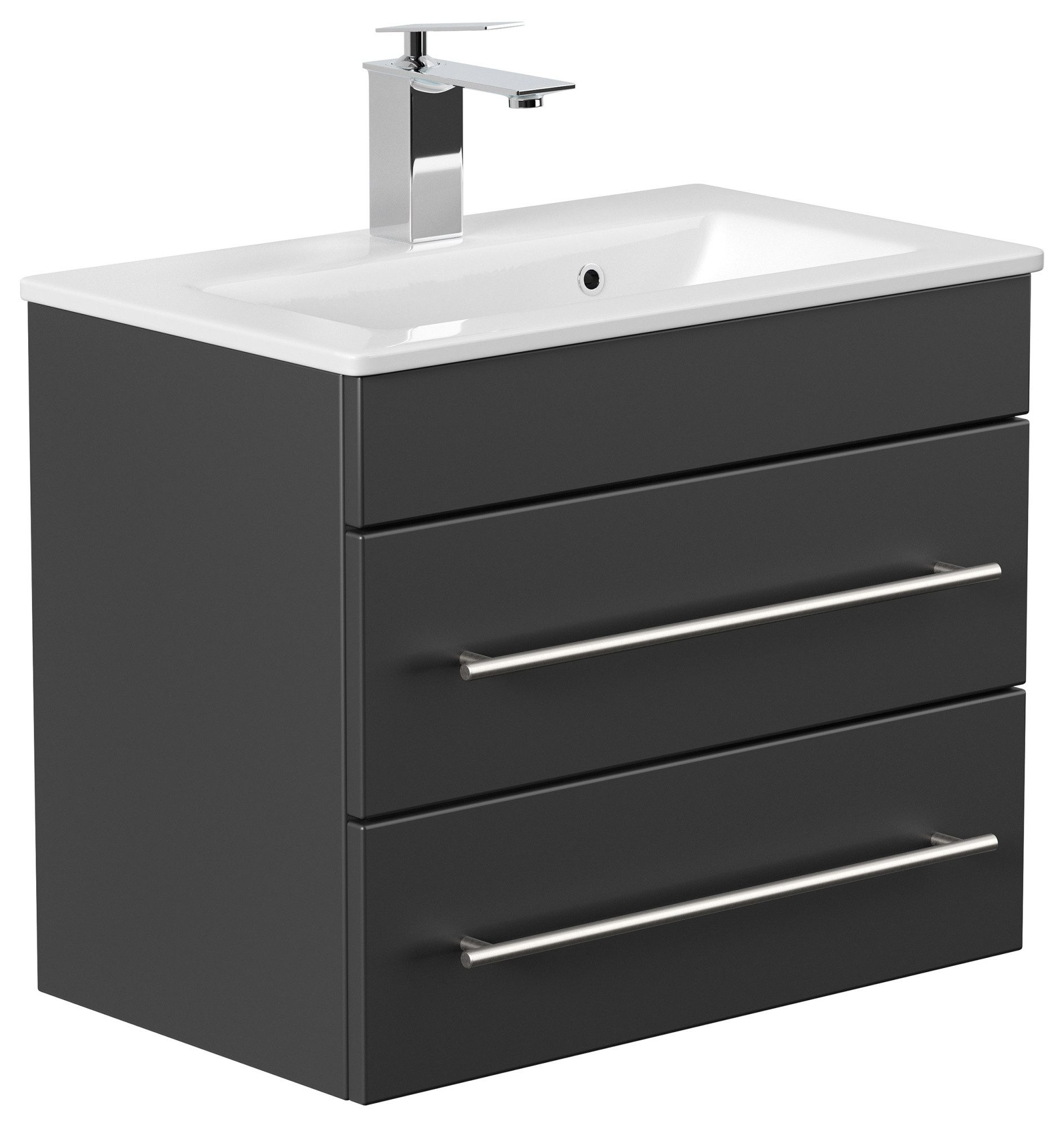 Magnolia Home Waschtisch Badmöbel Mars 600 SlimLine 60x36cm mit 2 SoftClose Schubladen schwarz