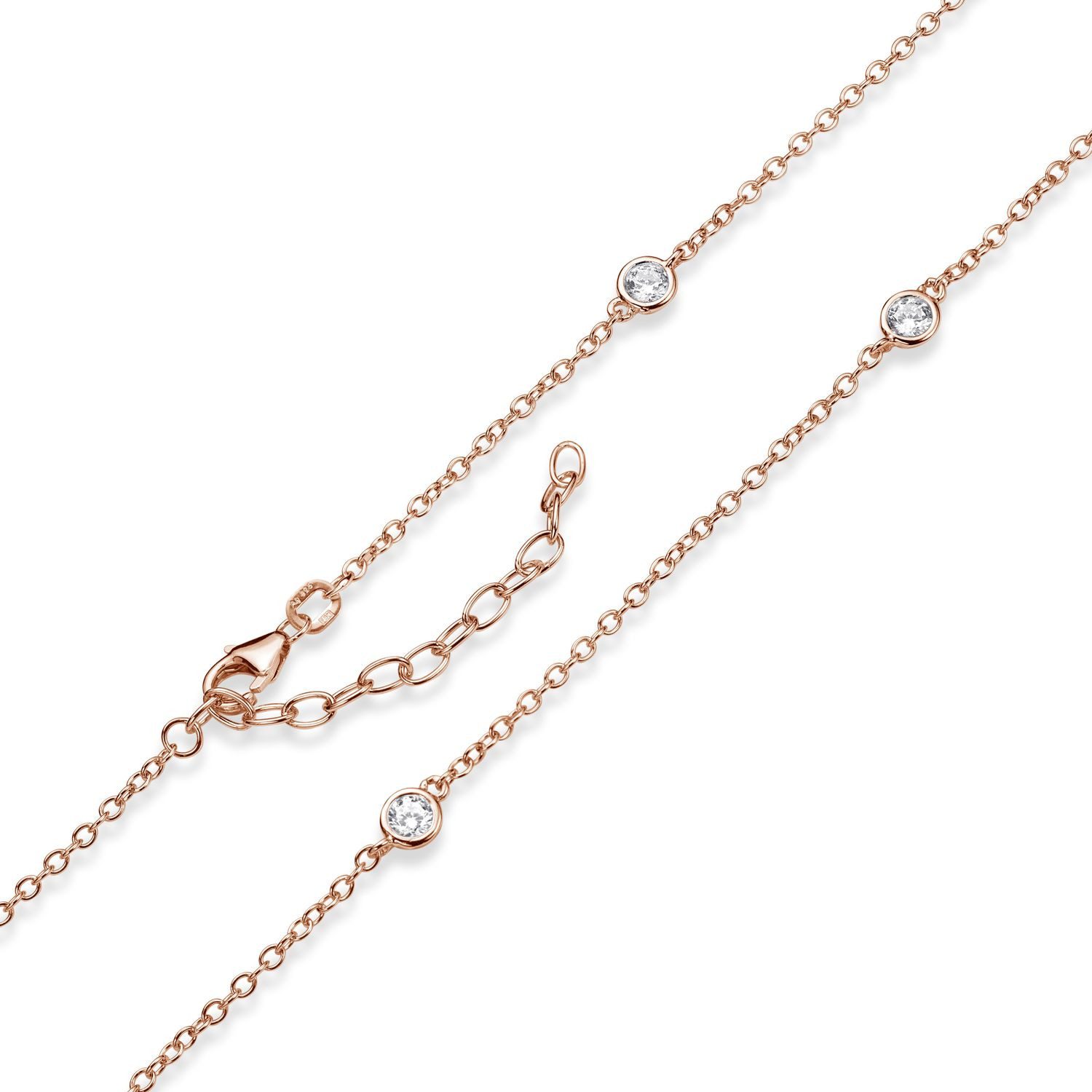 Materia Collierkettchen Damen Collier Rosegold 925 Silber CO-29-Rose, mit eingefassten Zirkonia Steinen – Bild 3 von 4