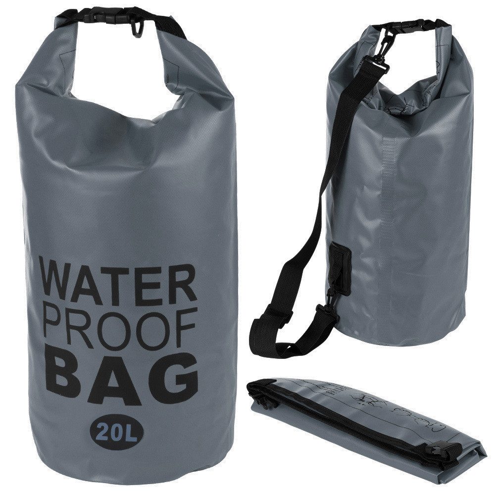 VERK GROUP Rucksack Dry Bag Tasche Seesack Packsack wasserdicht Camping 20L Grau