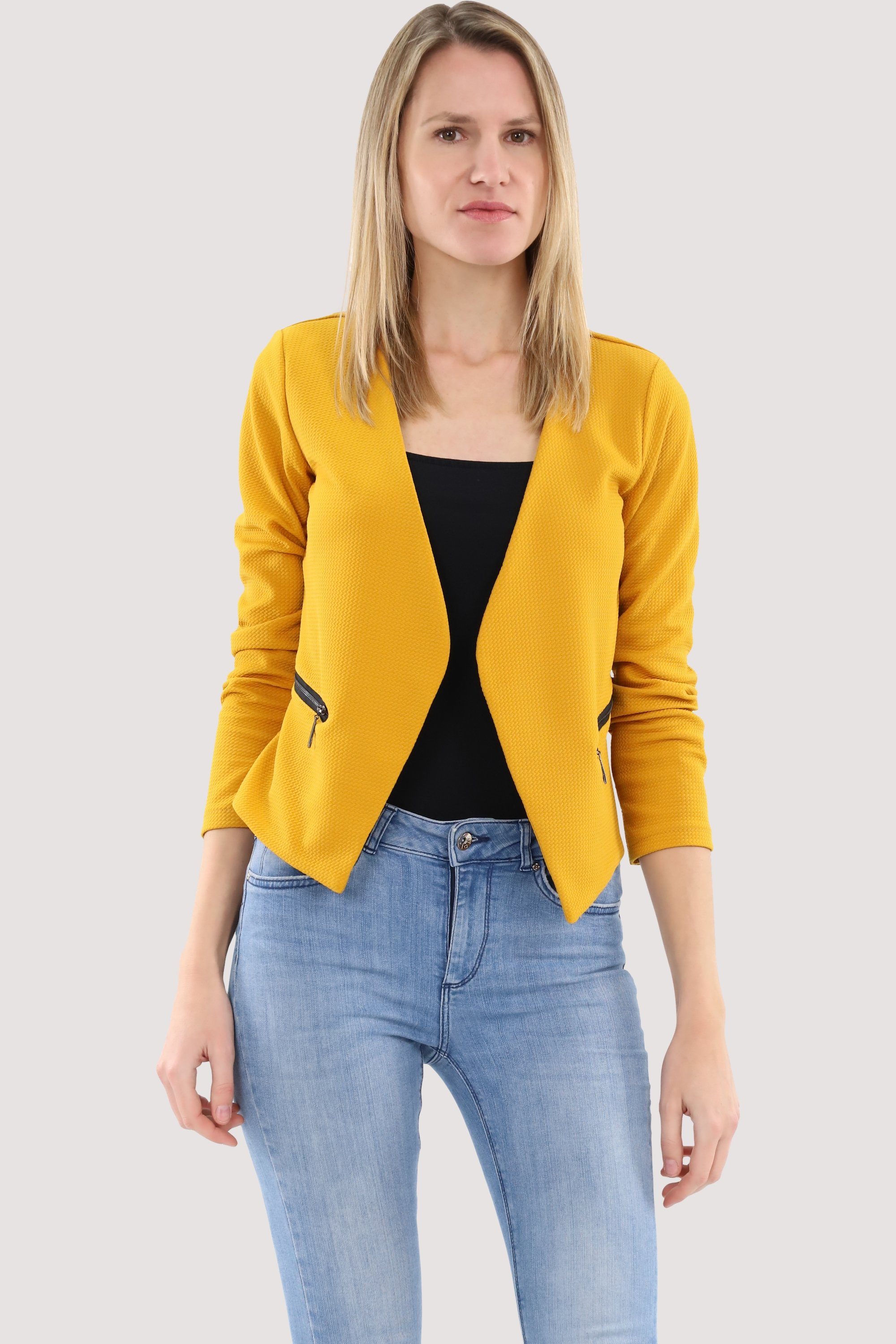 malito more than fashion Jackenblazer 6040 Sweatblazer im Basic-Look dunkelgelb