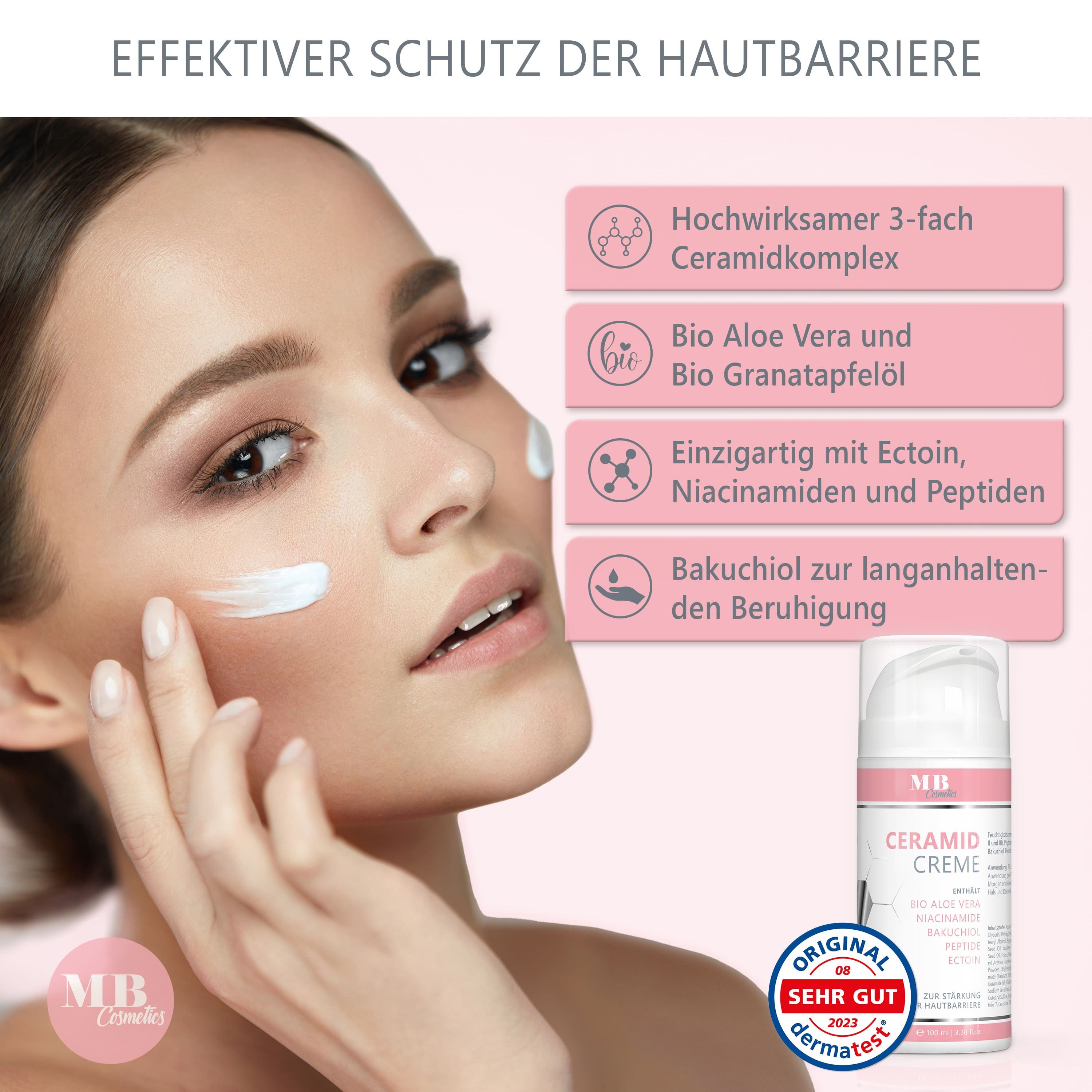 Medical Beauty Cosmetics Tagescreme Ceramide Creme mit Aloe Vera, Bakuchiol, Niacinamid & Ectoin 100 ml Packung, 3 Ceramide, ohne Duftstoffe, Vegan, Stärkung der Hautbarriere