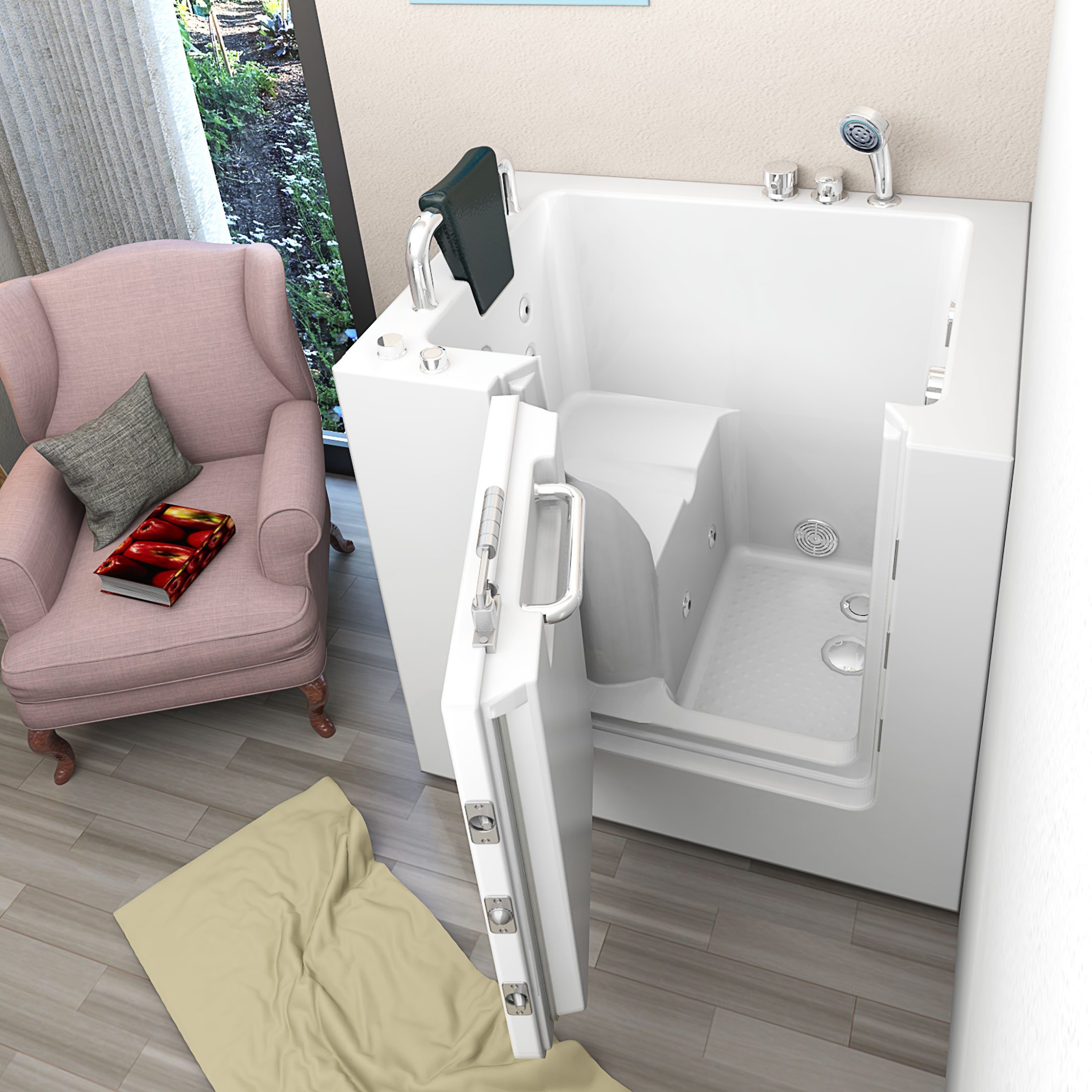 AcquaVapore Whirlpool-Badewanne Sitzwanne Whirlpool Badewanne mit Tür S02WP-C-L 100x78cm, (1-tlg), mit Ablaufgarnitur