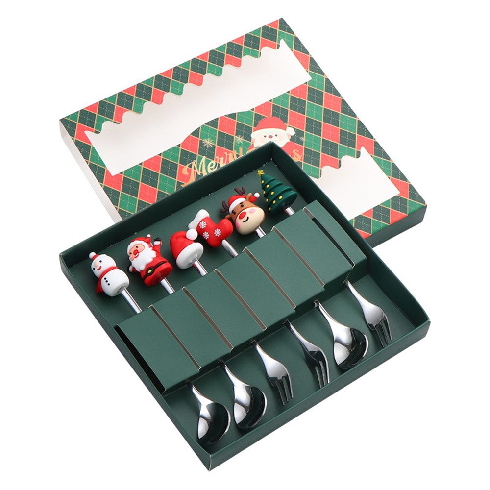 Coonoor Geschirr-Set 6 Stück Edelstahl Weihnachtslöffel Weihnachten Weihnachtsgeschirr Set, für Kaffee, Dessert & Weihnachtsgläser – Kleine Weihnachtsgeschenke
