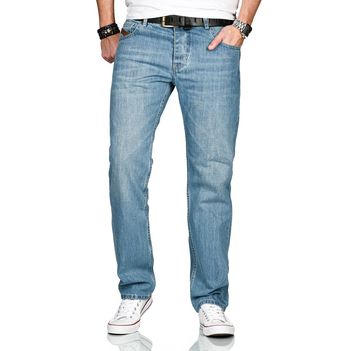 Bein mit Comfort-fit-Jeans Alessandro ASMarco - Salvarini Hellblau geradem AS200