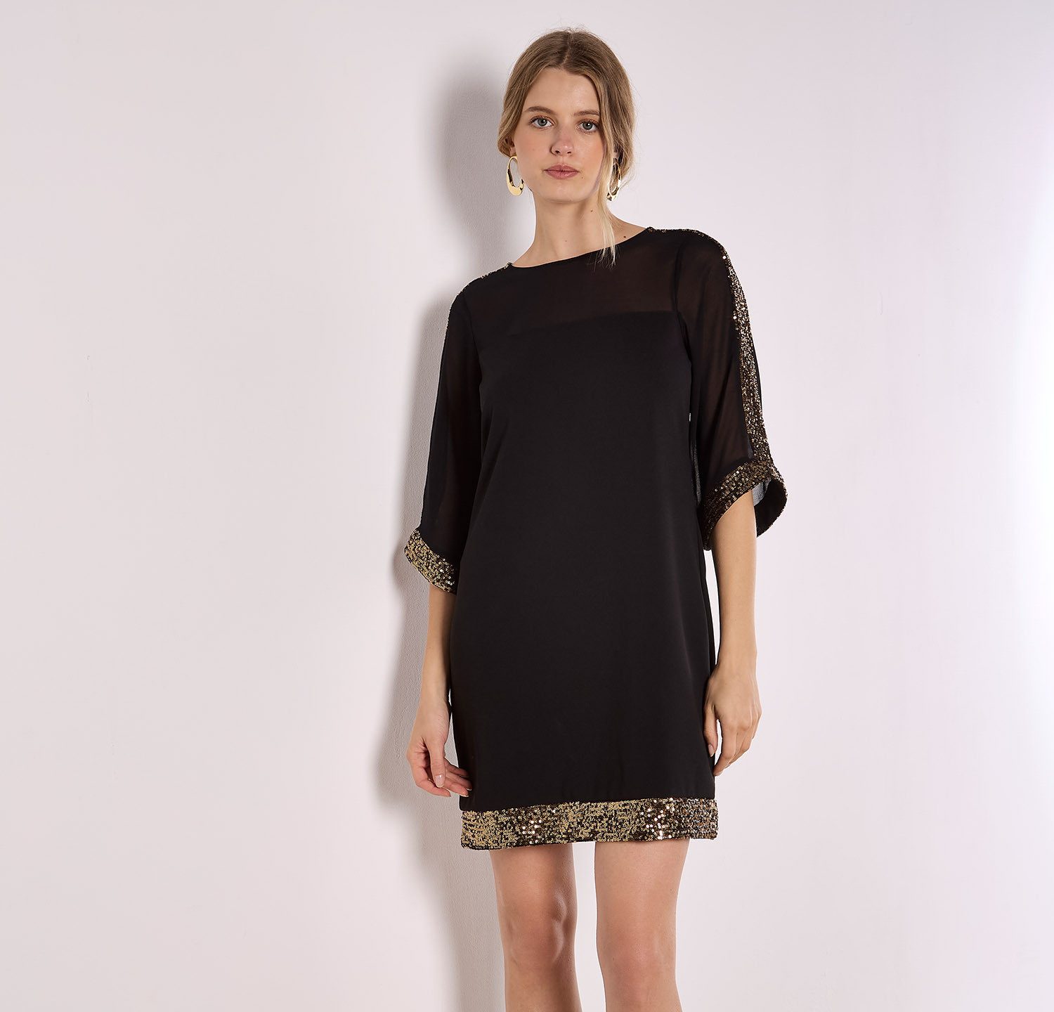 Apricot Partykleid Kimono-Ärmel-Kleid mit Pailletten günstig online kaufen