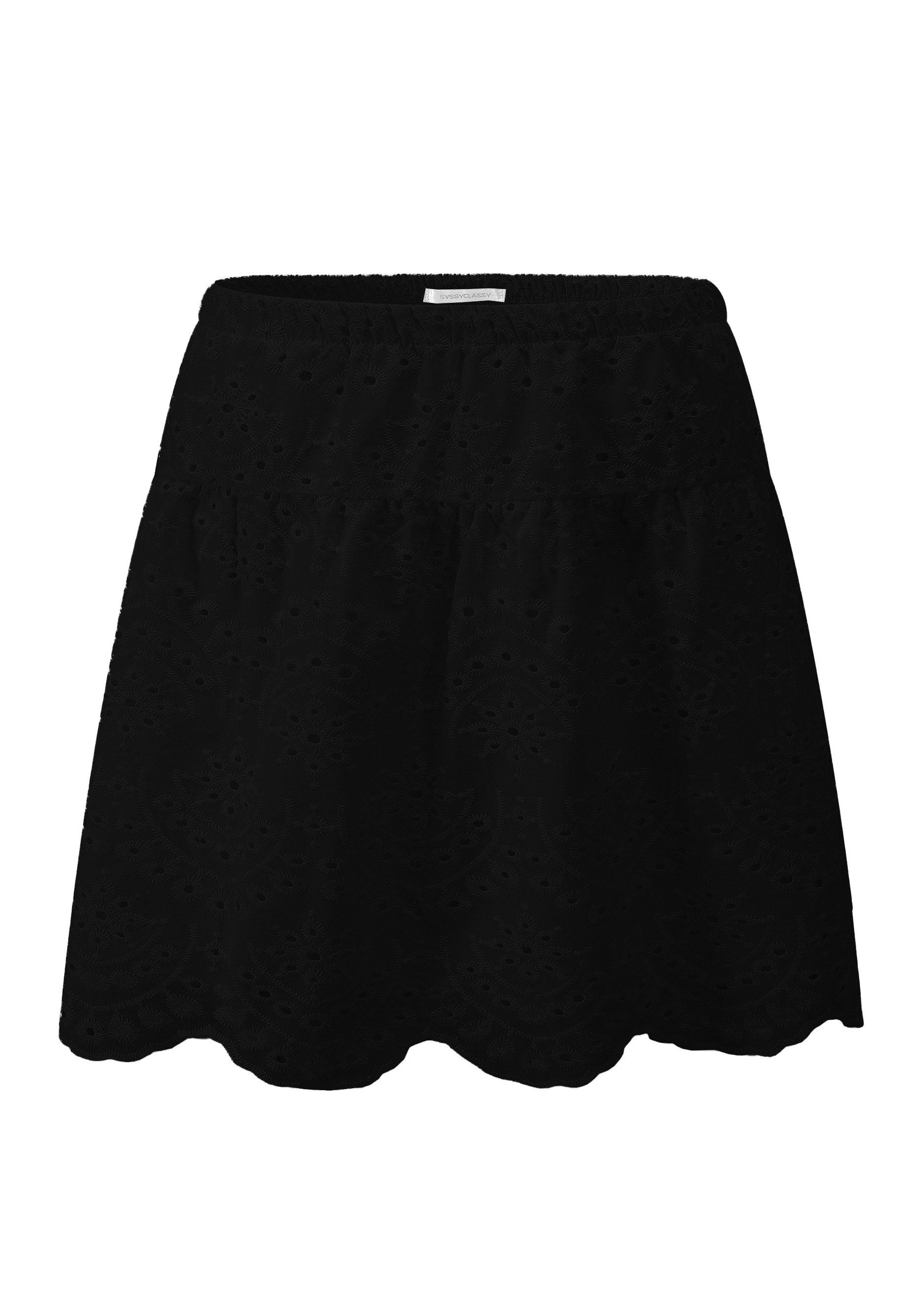 SASSYCLASSY A-Linien-Rock Rock mit Lochstickerei Damen Rock aus Lochspitze mit wellenförmigem Saum schwarz