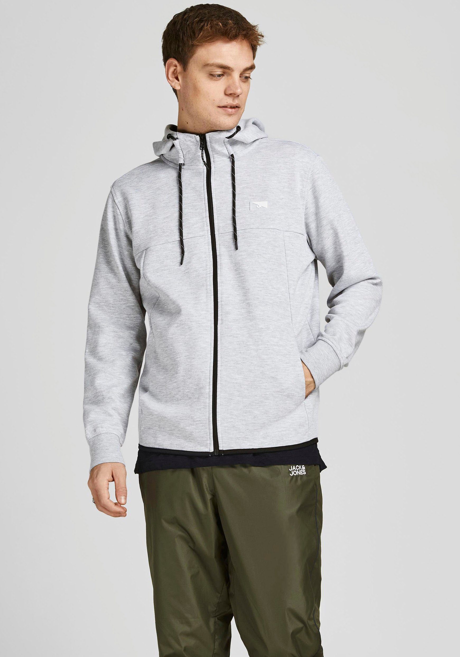 Jack & Jones Kapuzensweatjacke ZIP hellgrau-meliert SWEAT HOOD AIR