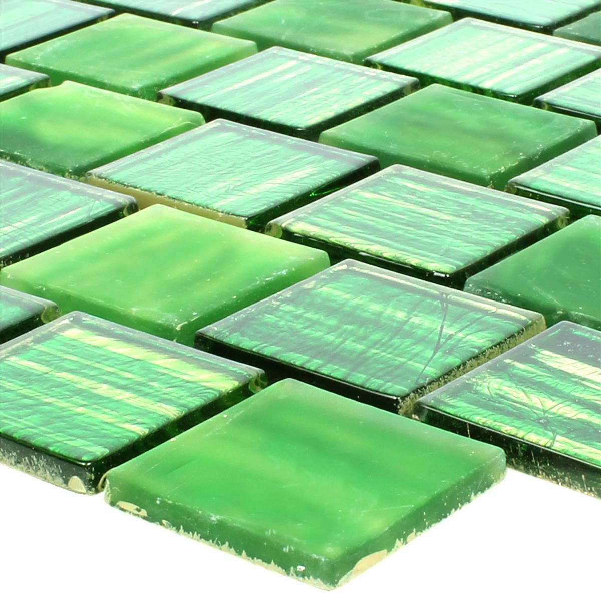 Mosafil Mosaikfliesen Glasmosaik Fliesen Lanzarote Schmal, Glas 31.800x28.600, grün-hellgrün, Verlegefertig auf ein Netz geklebt - Wasserfest