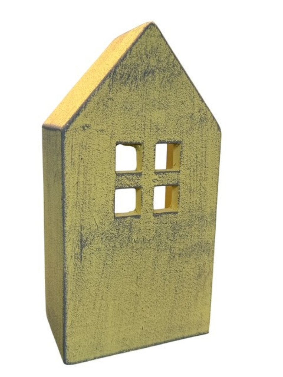 finehomegarden Dekoobjekt Zement Lichterhaus gelb – Höhe 19,5cm + 22,5 cm Deko Haus für Licht (1 St), Teelichthaus für Wohnbereich 2Größen wählbar