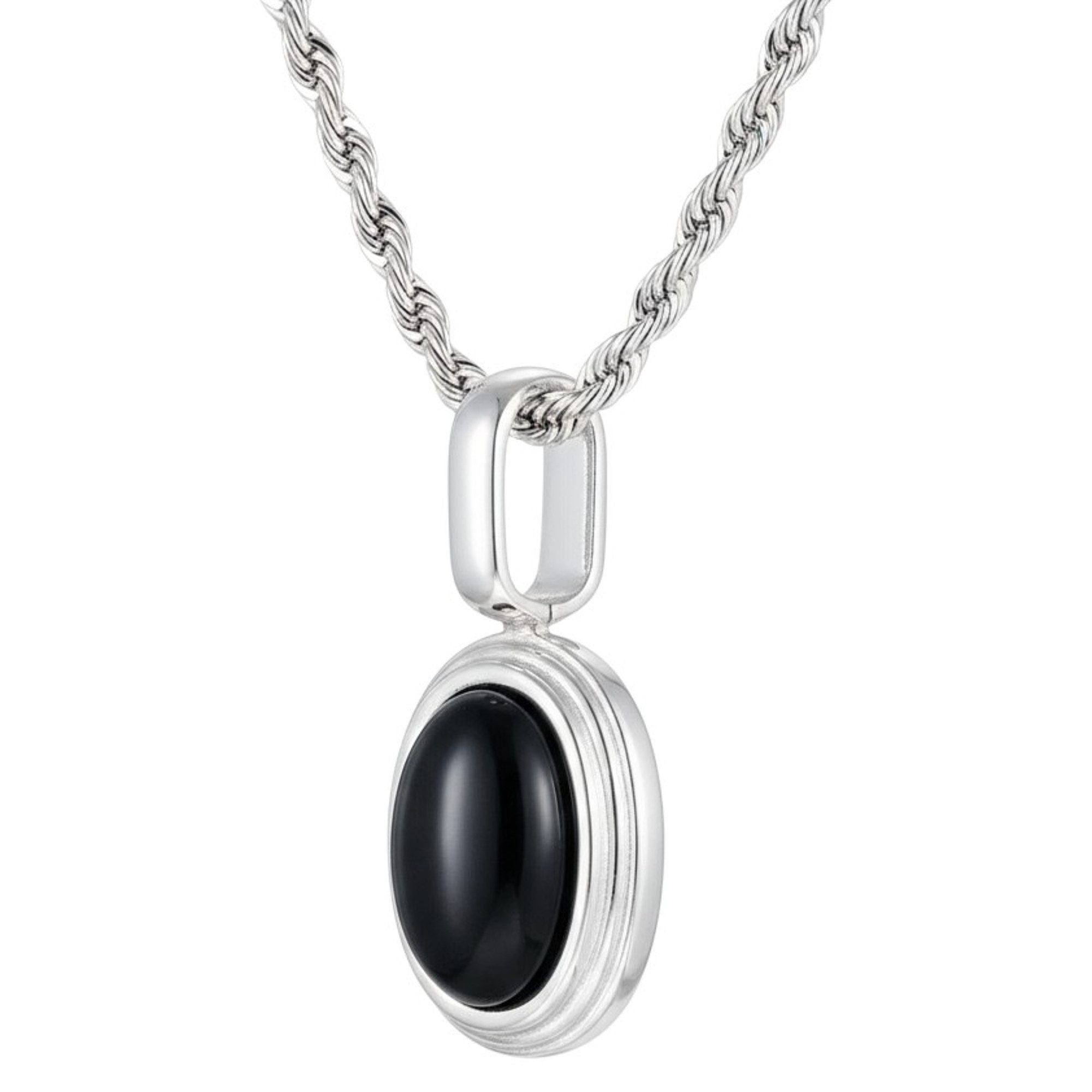 KARMA Kette mit Anhänger Halskette mit Stein Damen Silber Schwarz Edelstahl günstig online kaufen