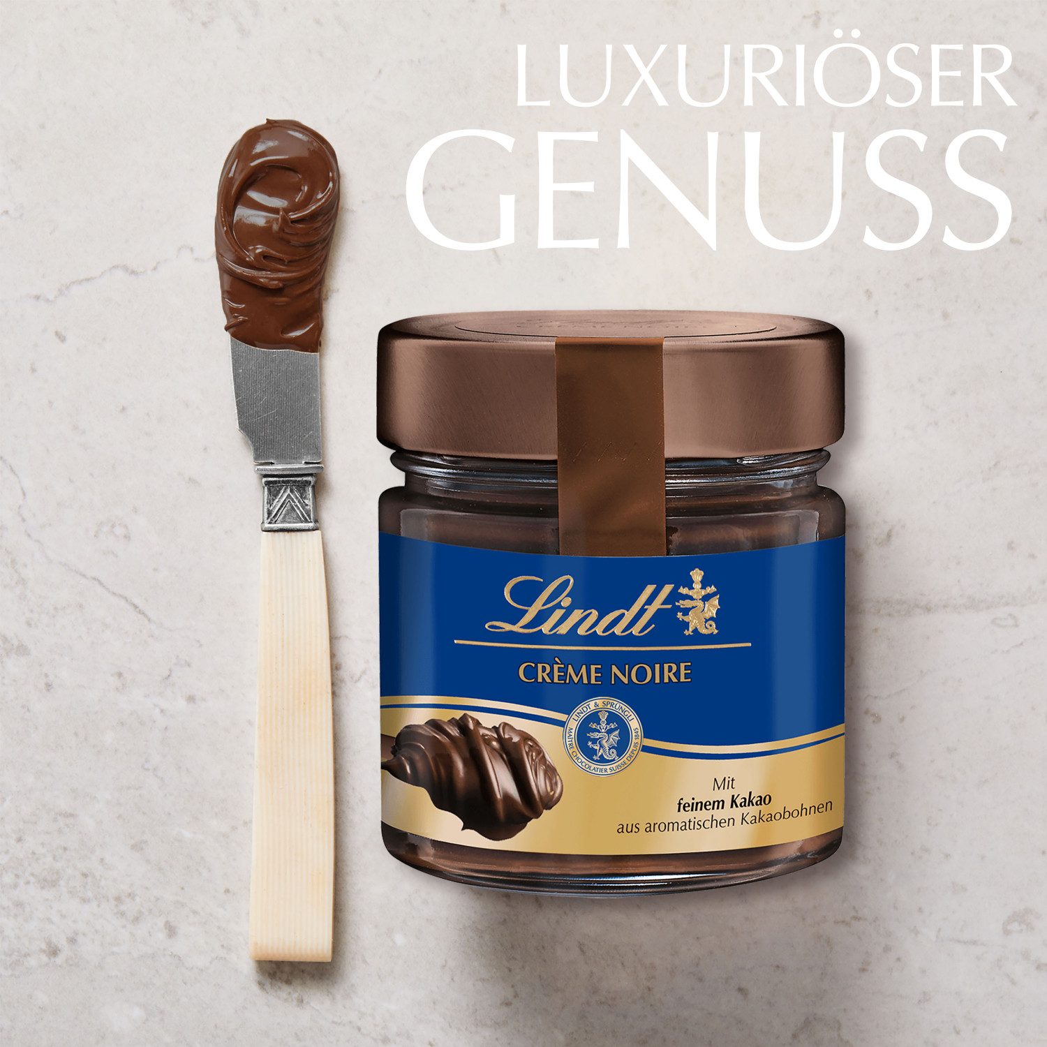LINDT Schokolade Kakaocreme Brotaufstrich Schokolade Kakaoaufstrich Frühstück Glas, 1 x 220 g, 1 St.