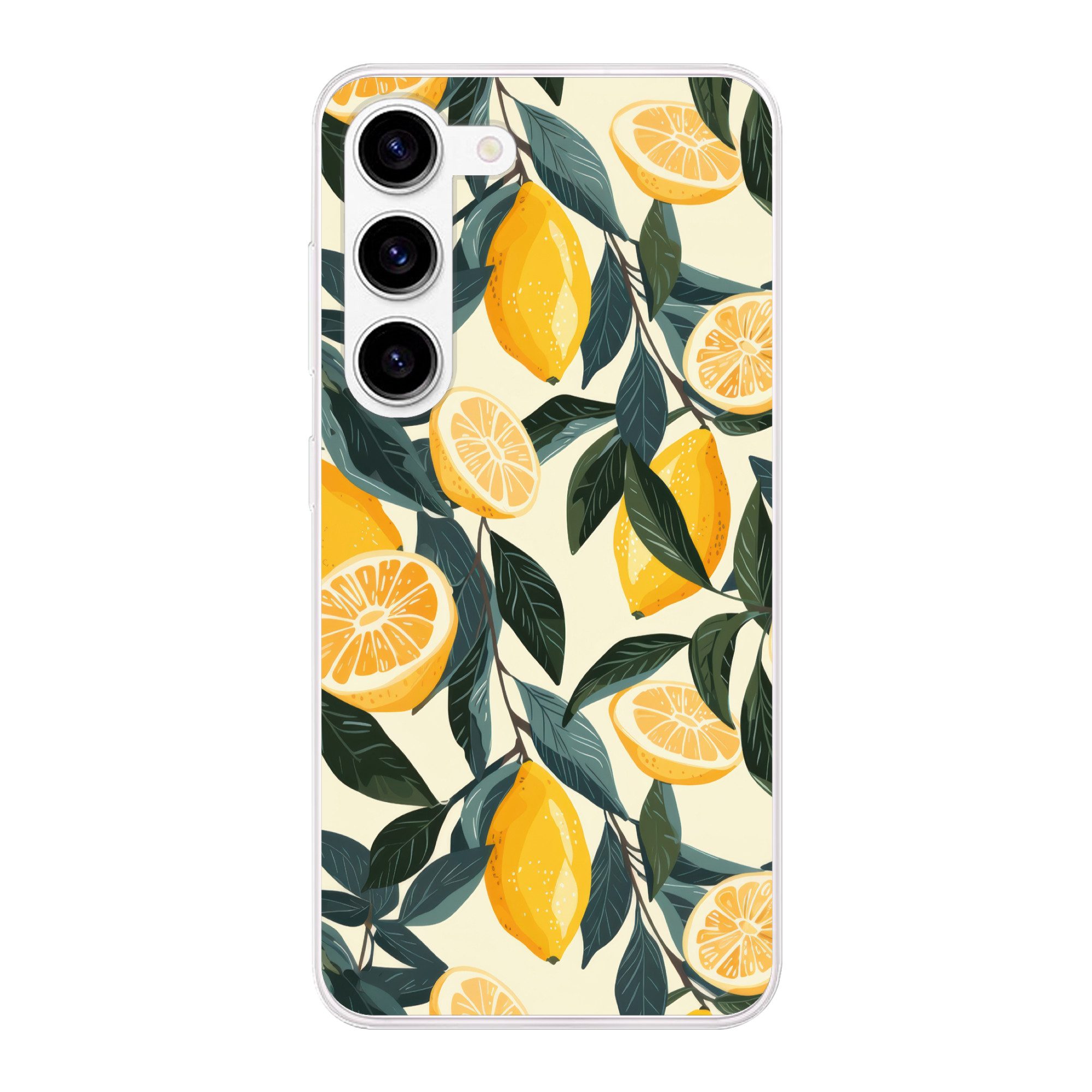 MuchoWow Handyhülle für Samsung Galaxy S23 Zitronen - Früchte - Blätter - Gelb - Grün - Be, Phone Case, Silikon, Schutzhülle Dünn