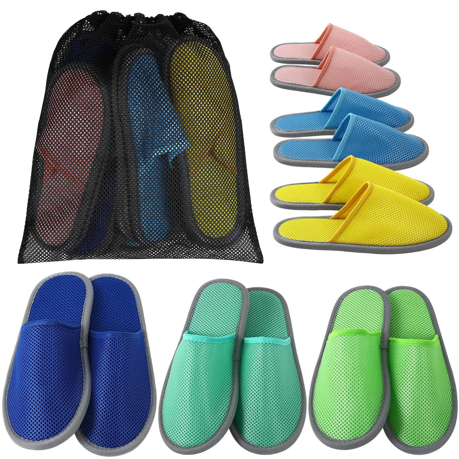 TLGREEN Gästehausschuhe Set mit 6 Paar Hausschuh (bequeme Gästepantoffeln mit Antirutsch‑Sohle, wiederverwendbare Innenschuhe für Zuhause, …