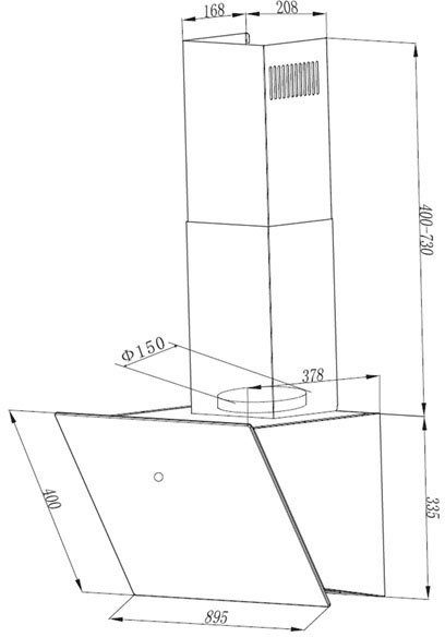 RESPEKTA Kopffreihaube, 90 cm, 9 Leistungsstufen, LED-Beleuchtung, Ab- und Umluftfähig