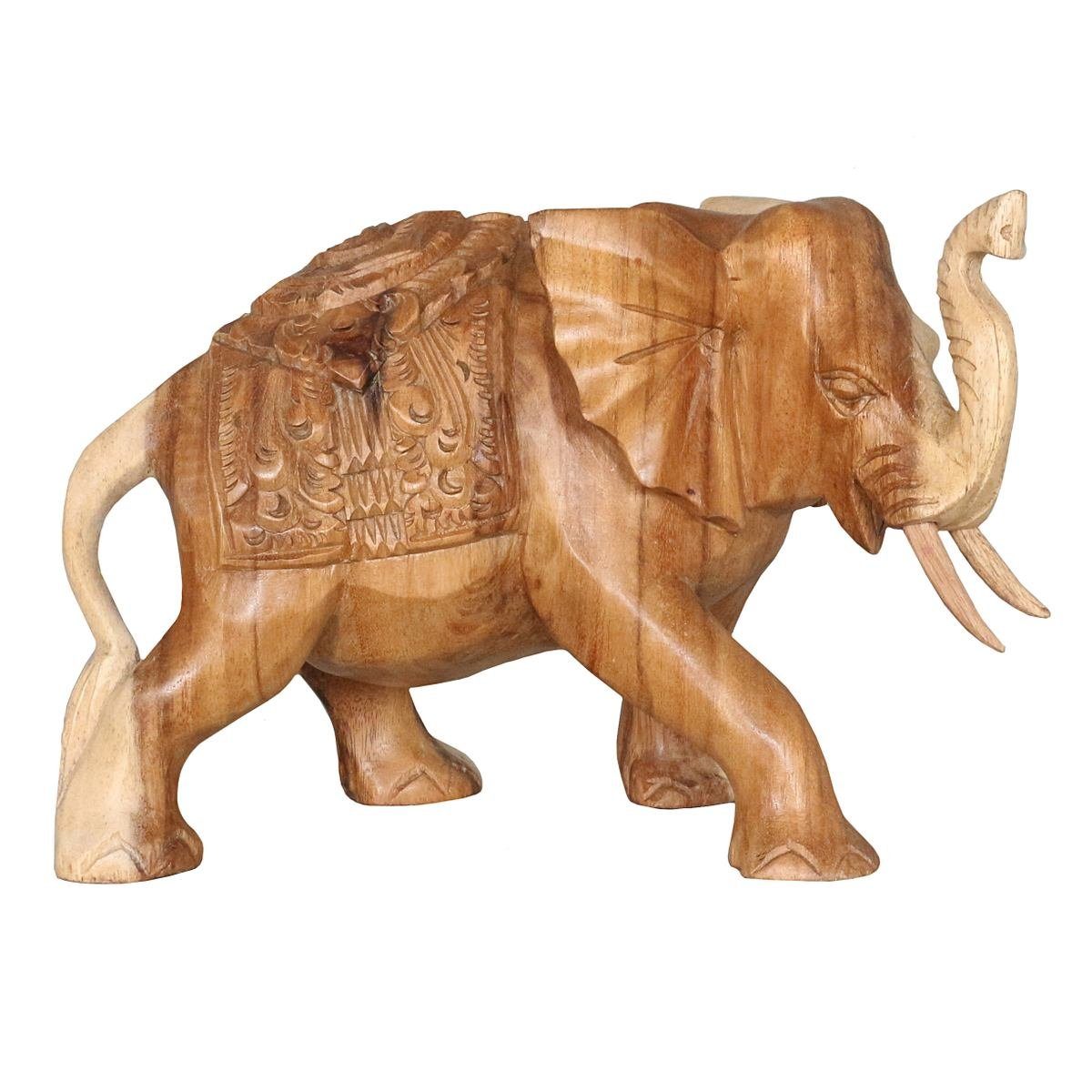 Oriental Galerie Dekofigur Elefant Skulptur mit aufwendiger Schnitzerei Natur 20 cm (1 St), traditionelle Herstellung in Handarbeit im Ursprungsland