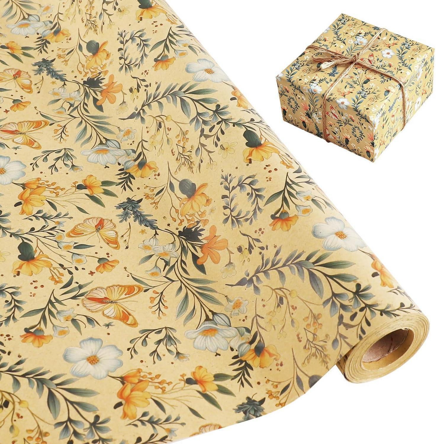 LuxusKollektion Geschenkpapier Geschenkpapier Blumen Kraftpapier 43x10m