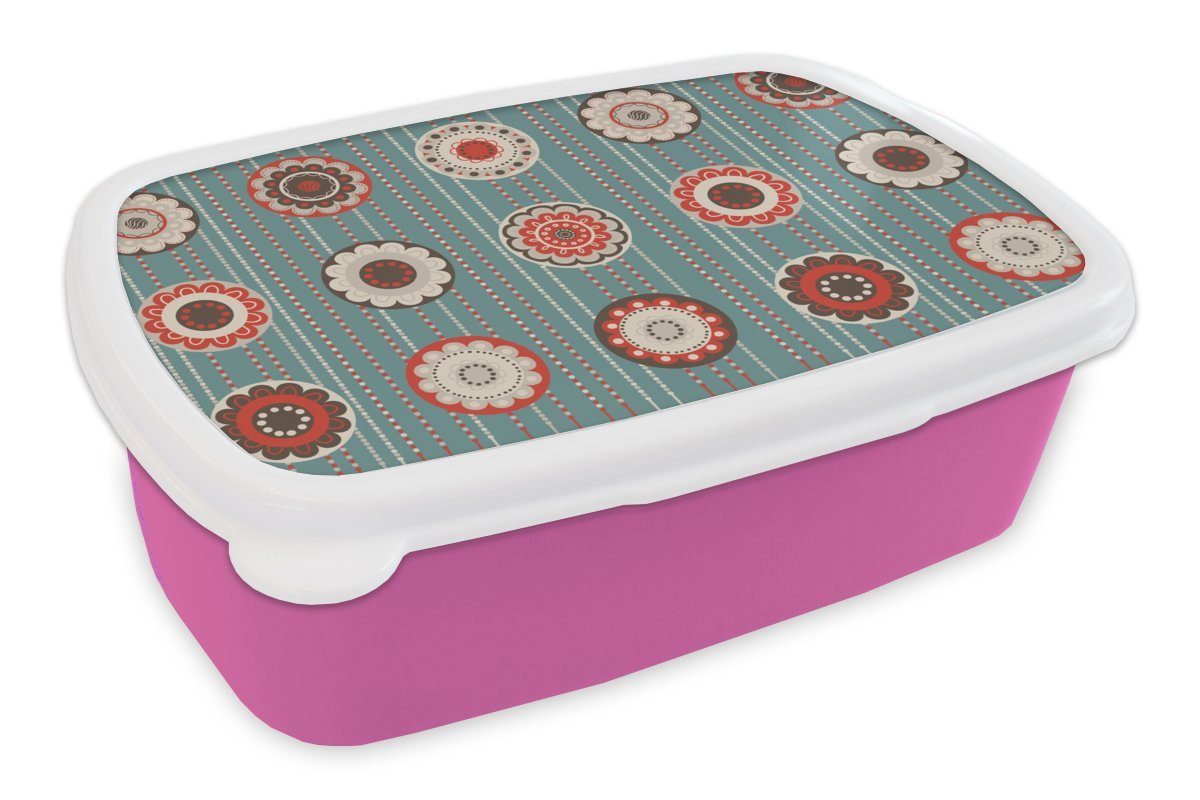 MuchoWow Lunchbox Bohème - Blumen - Vintage - Design, Kunststoff, (2-tlg), Brotbox für Erwachsene, Brotdose Kinder, Snackbox, Mädchen, Kunststoff rosa | Lunchboxen