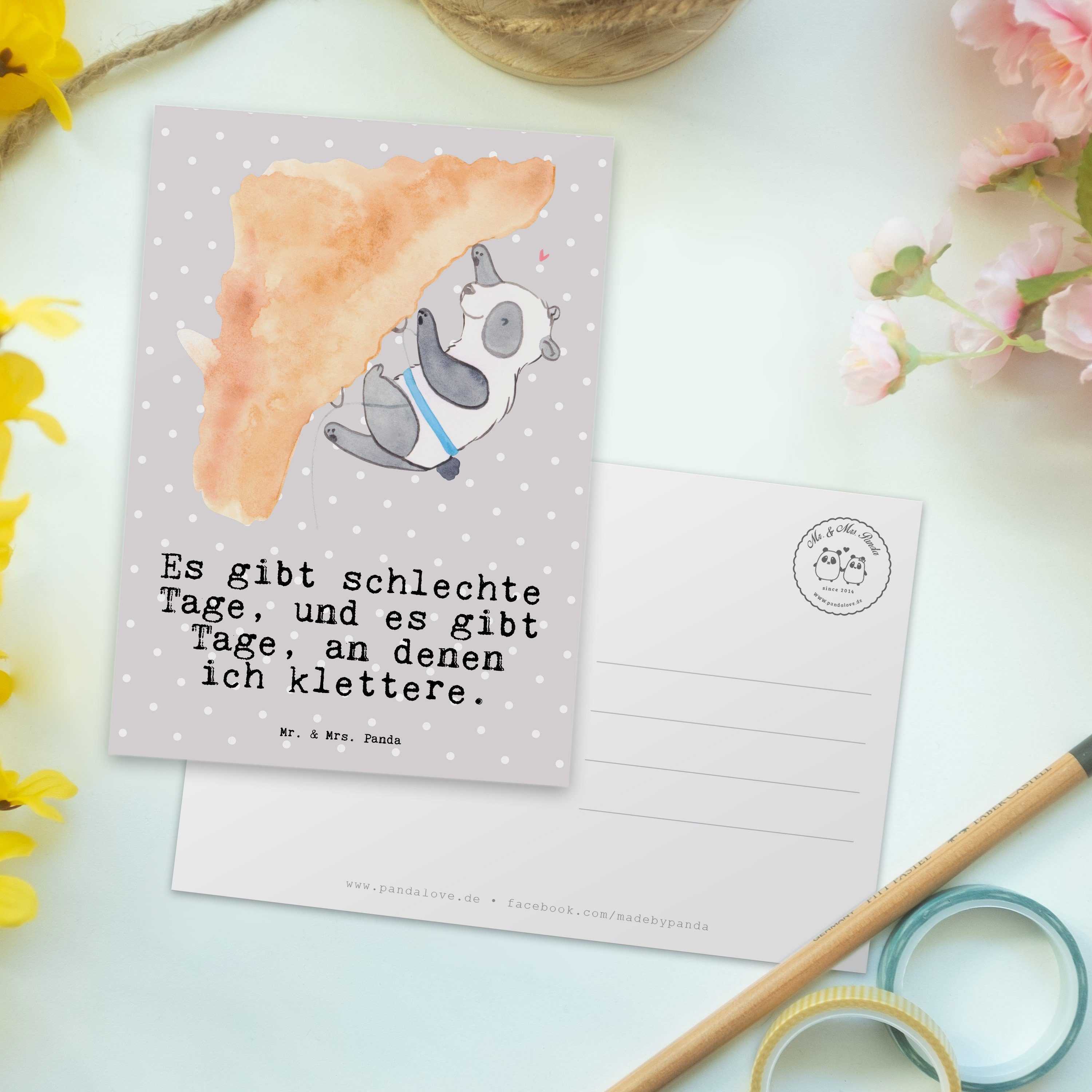 - Karte, Panda Schenken, Klettern - Mrs. Panda Geschenk, & Tage Mr. Postkarte Grau Pastell Grußk