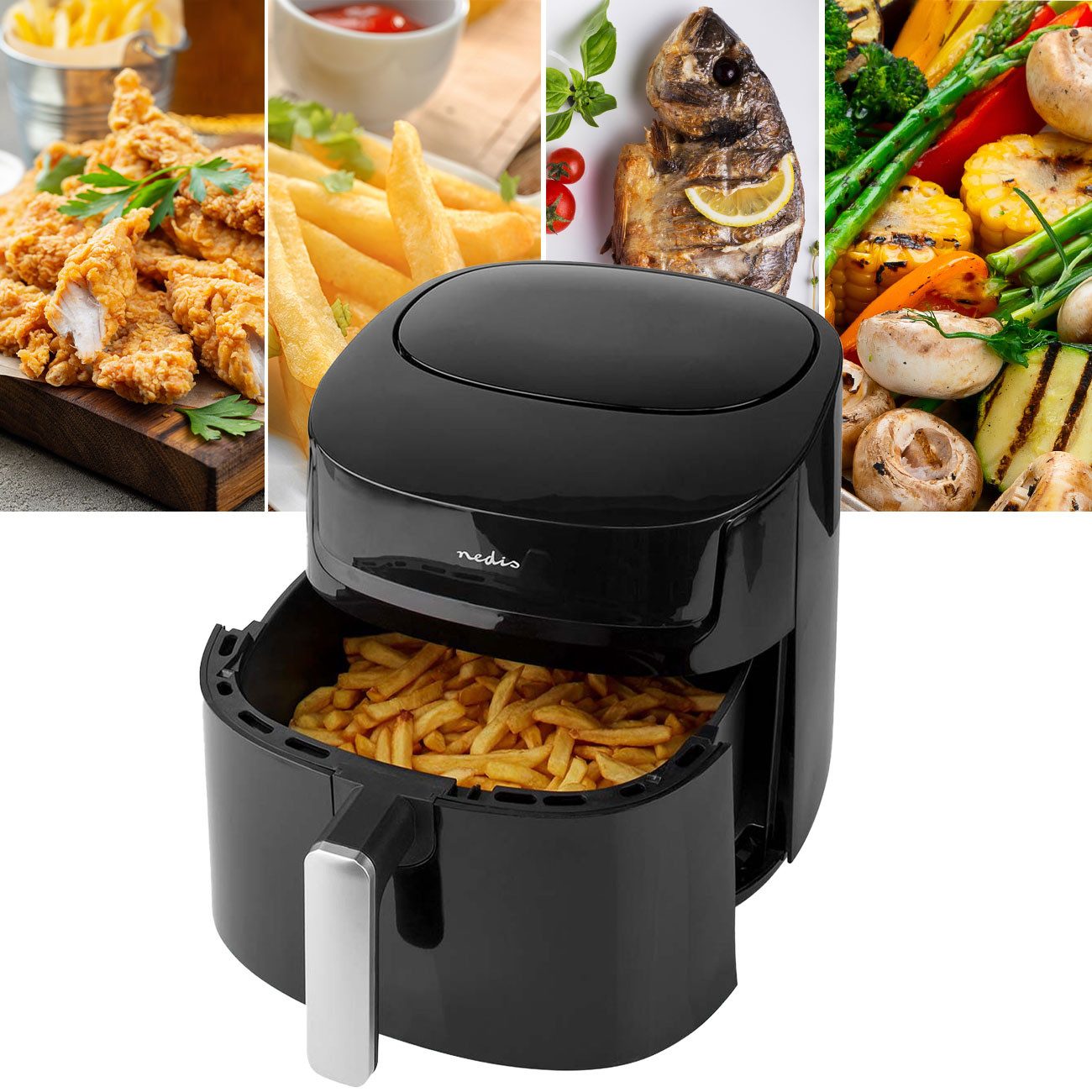 Nedis Heißluftfritteuse CH4462, 1800 W, 240-Minuten-Timer mit Bereitschaftssignal