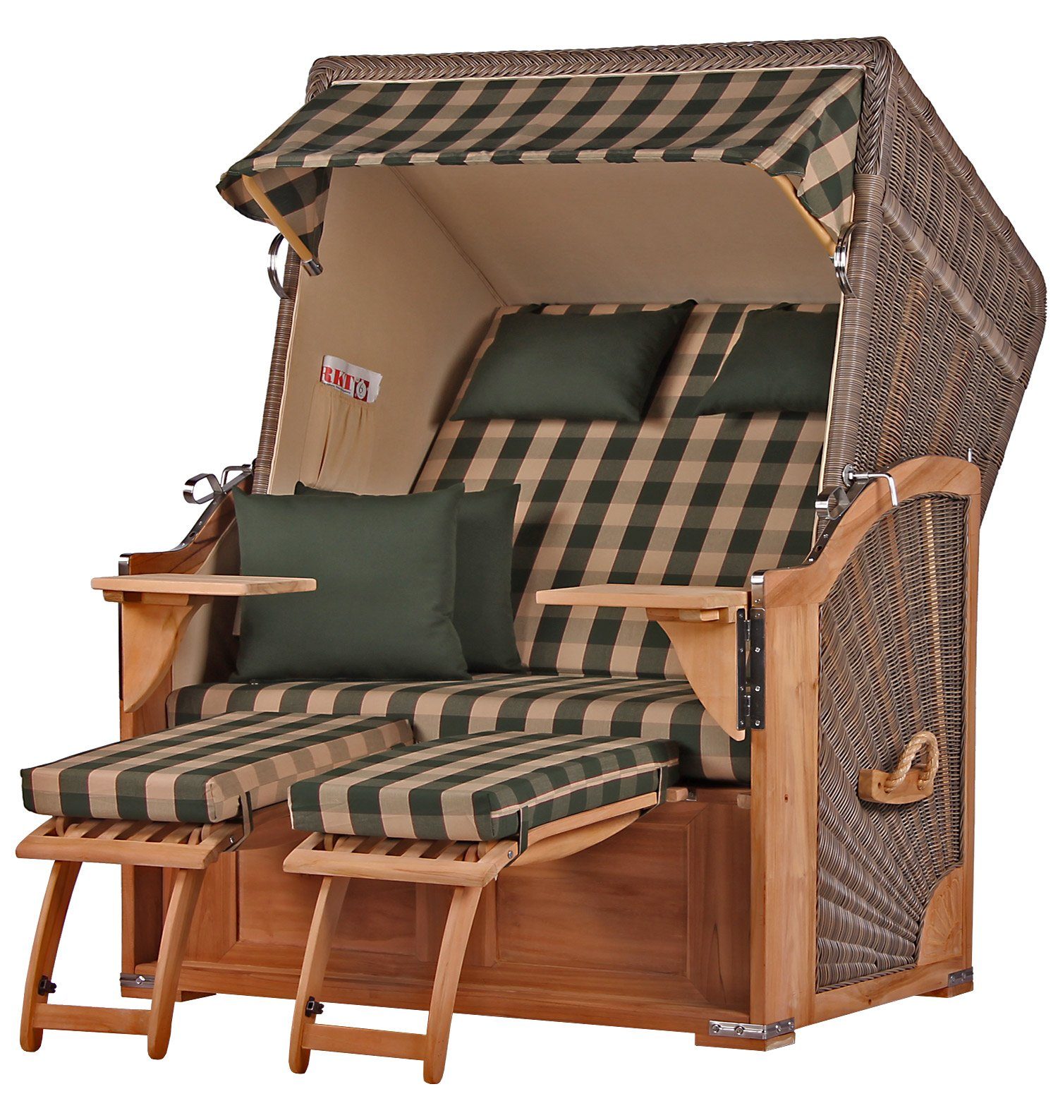 bene living Strandkorb Schaalsee 2-Sitzer Teak - PE grau - Modell 506, BxTxH: 125x80x170 cm, Volllieger ca. 175 Grad, Ostsee-Strandkorb Komplettset, inkl. Liftersystem