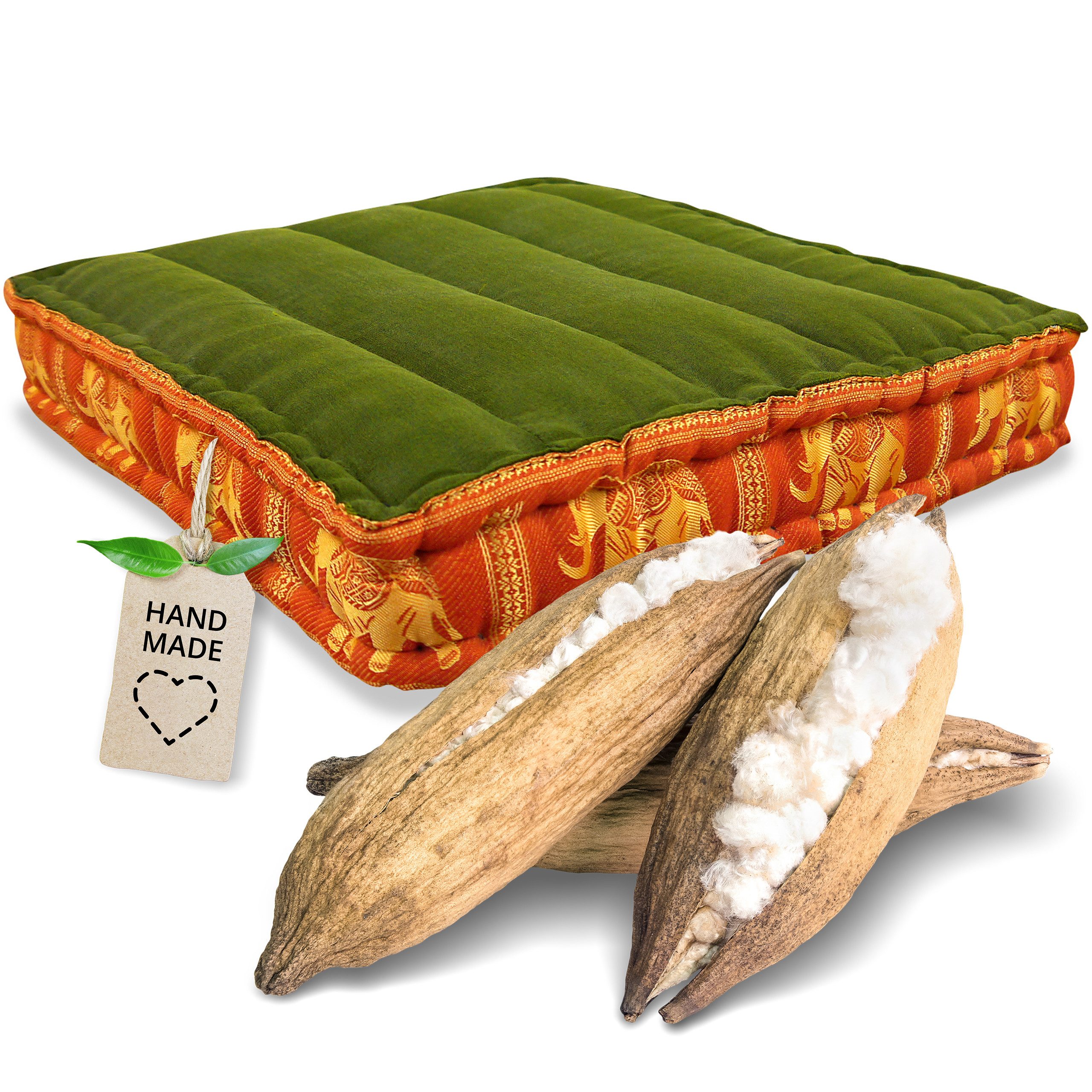 livasia Sitzkissen Bodensitzkissen (Deluxe) vegan und handgefertigt, 50x50x10cm, Kapok