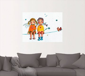 Artland Wandbild Zwei Engelchen sitzen auf Wäscheleine, Kinder (1 St), als Leinwandbild, Wandaufkleber in verschied. Größen