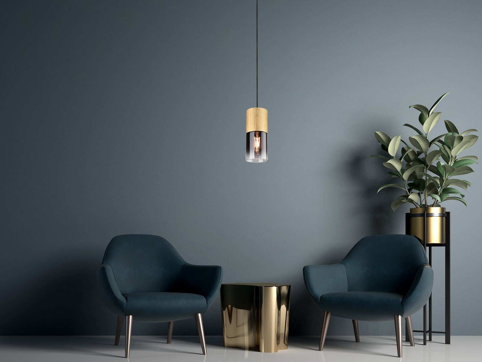 TRIO Leuchten LED Pendelleuchte, Dimmfunktion, LED wechselbar, Warmweiß, klein, Rauchglas einflammig für über-n Esstisch & Bett hängend, Ø 10cm