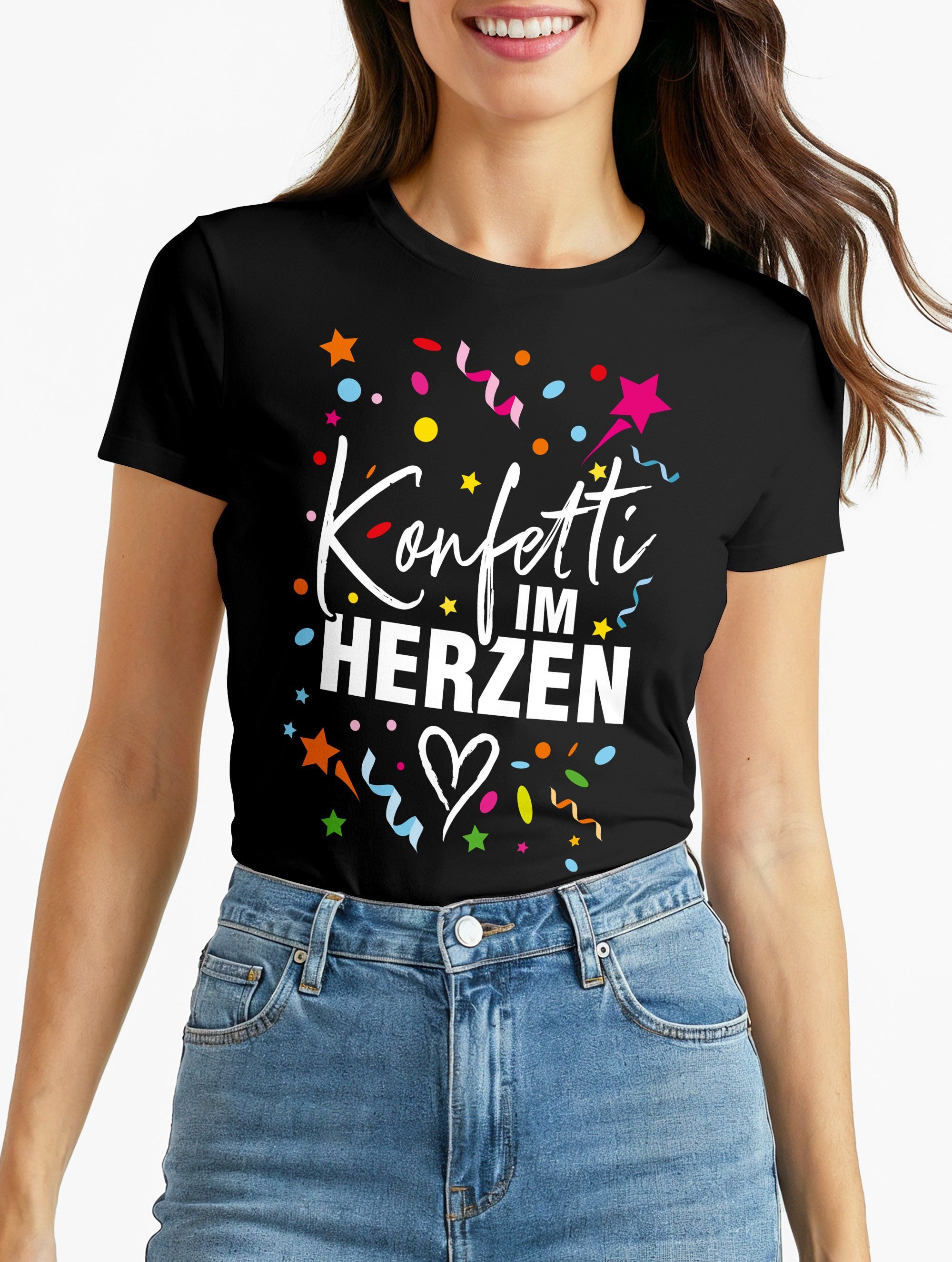MoonWorks Print-Shirt Damen T-Shirt Fasching Karneval Konfetti im Herzen Ko günstig online kaufen