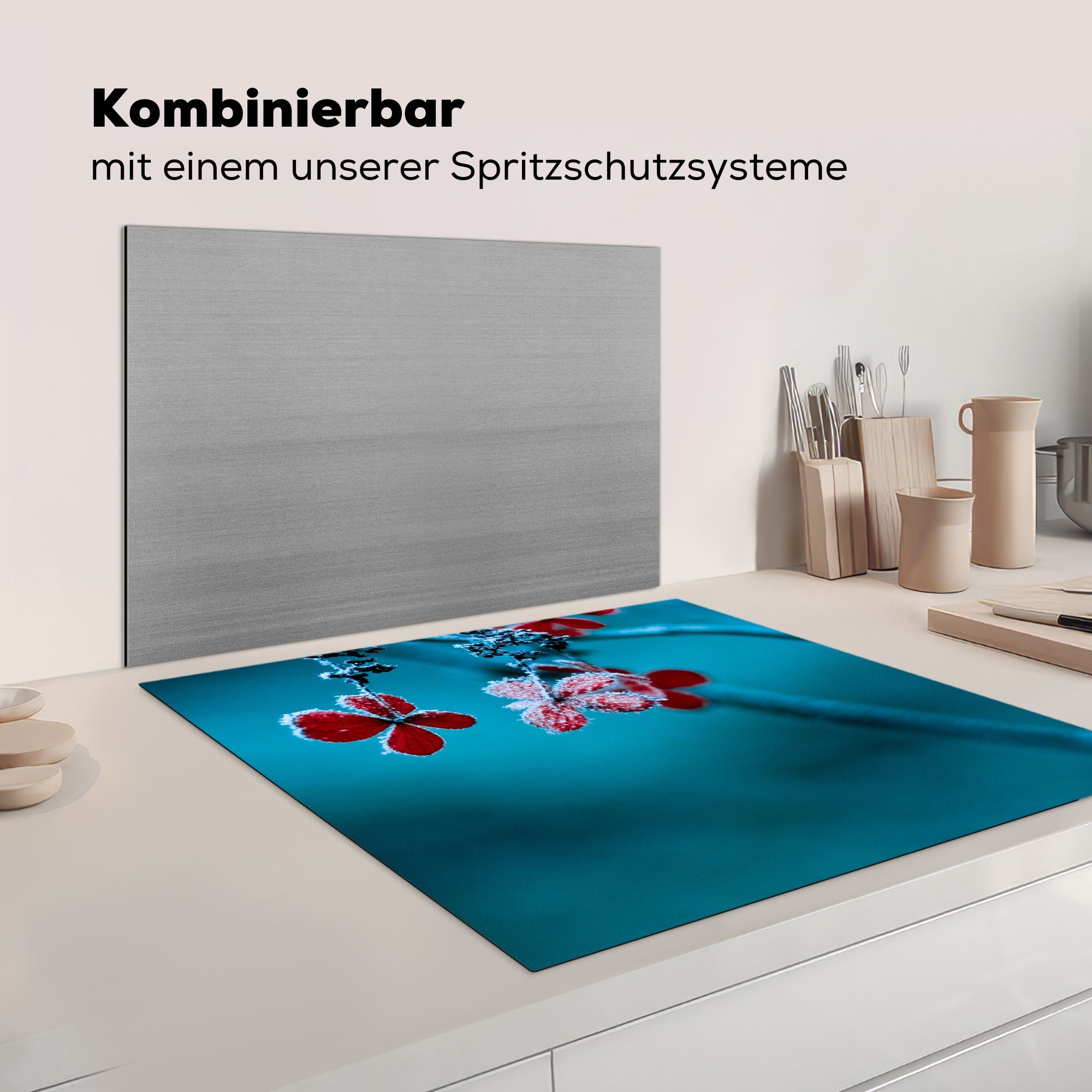 Vinyl, Schneeregen, MuchoWow küche Herdblende-/Abdeckplatte Arbeitsplatte Ceranfeldabdeckung, (1 Blume für - - Rot 78x78 cm, tlg),