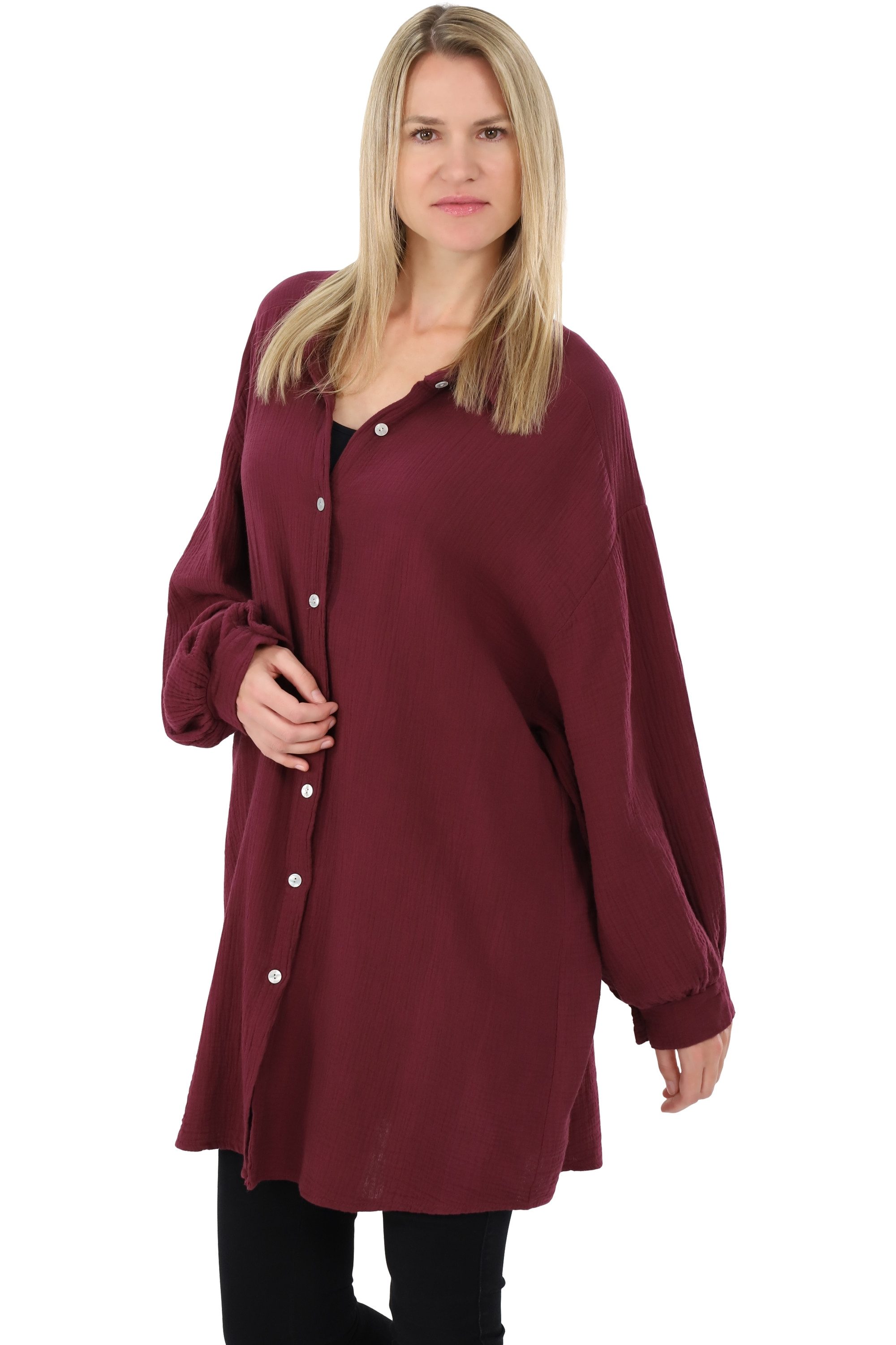 malito more than fashion Hemdbluse malito Damen Musselin Bluse, Oversize Blusenhemd im lässigem Look, weicher Musselinstoff - Einheitsgröße