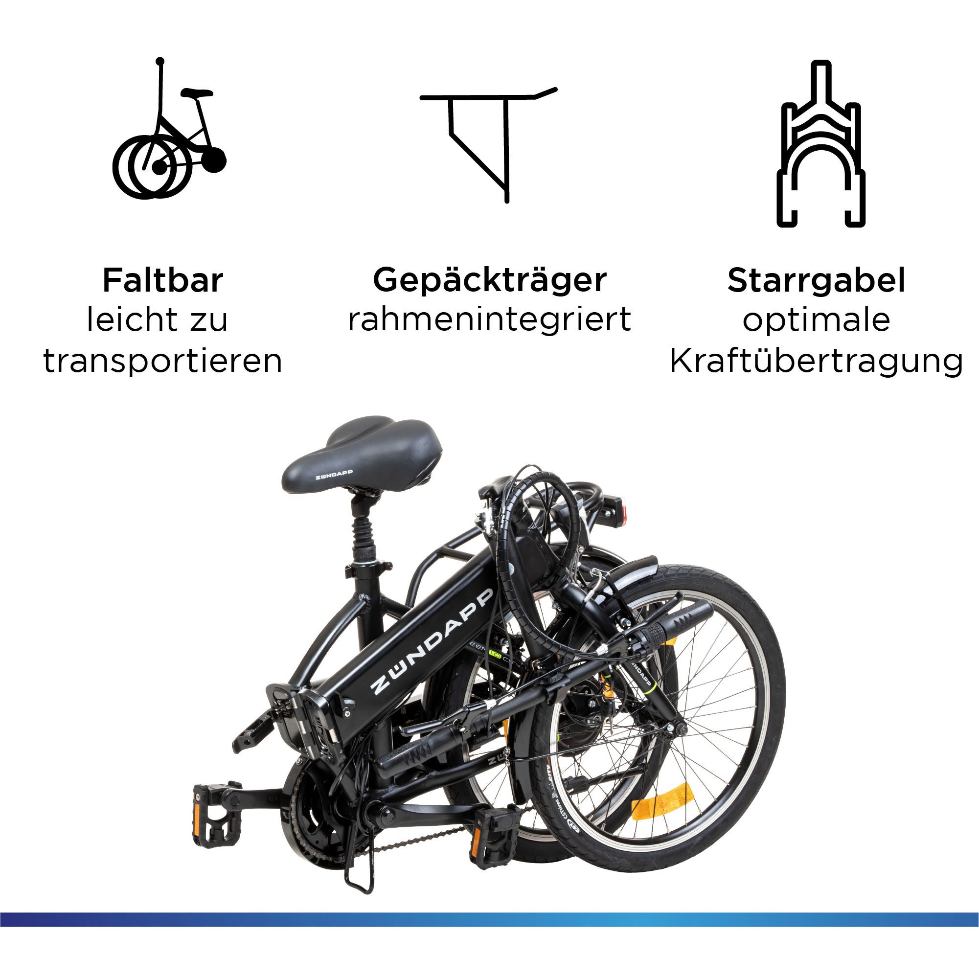 Zündapp E-Bike Faltrad Z101, 6 Gang Shimano Tourney RD-TY300 Schaltwerk, Kettenschaltung, Heckmotor, 270 Wh, Pedelec, Elektrofahrrad für Damen u. Herren