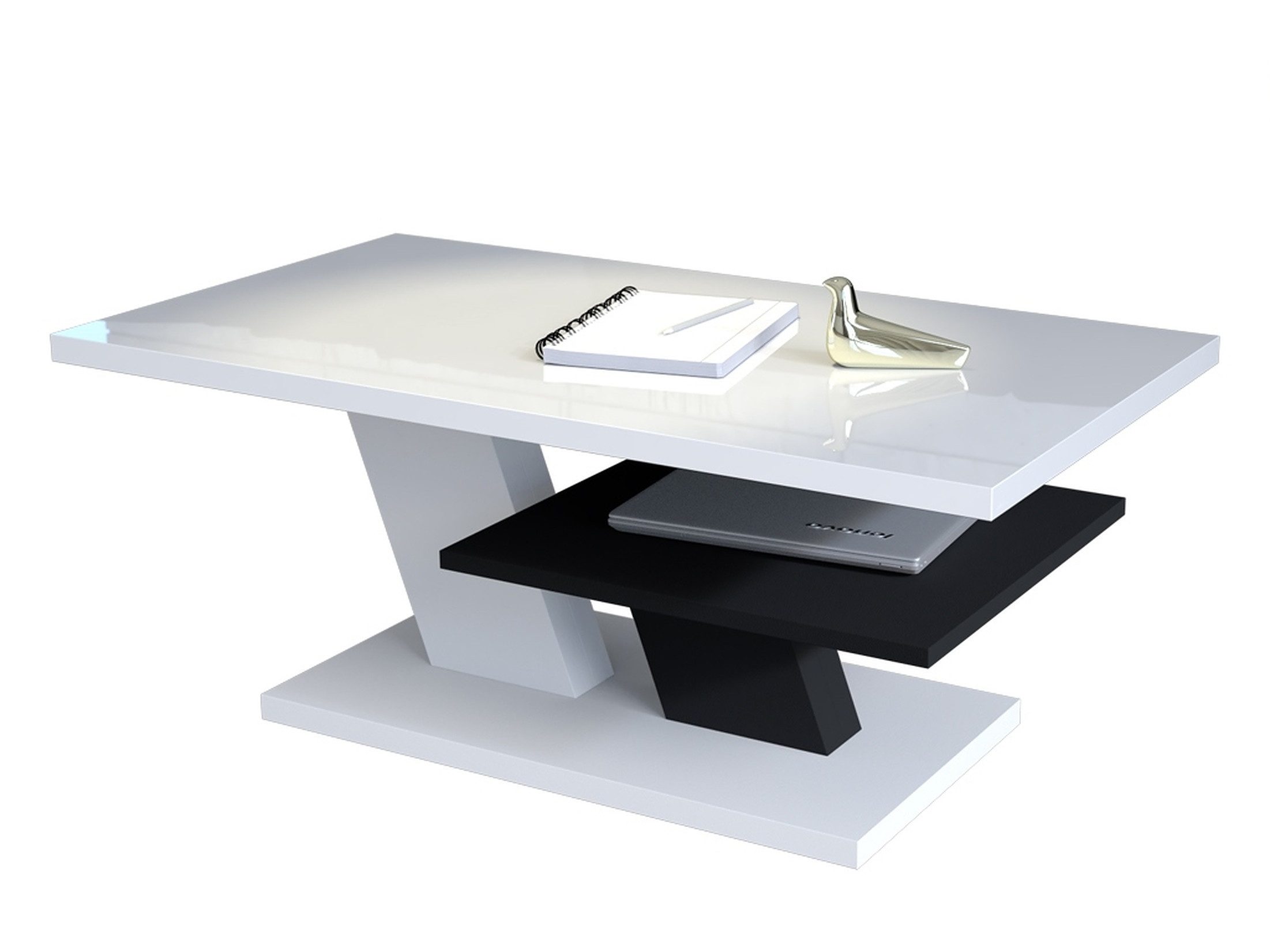 Mazzoni Couchtisch Cliff Weiß Hochglanz / Schwarz matt Wohnzimmertisch 110x60x45cm