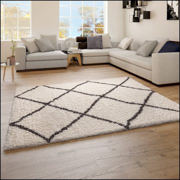 Hochflor-Teppich Teppich Wohnzimmer Hochflor Shaggy Skandi Design, TT Home, Läufer, Höhe: 54 mm