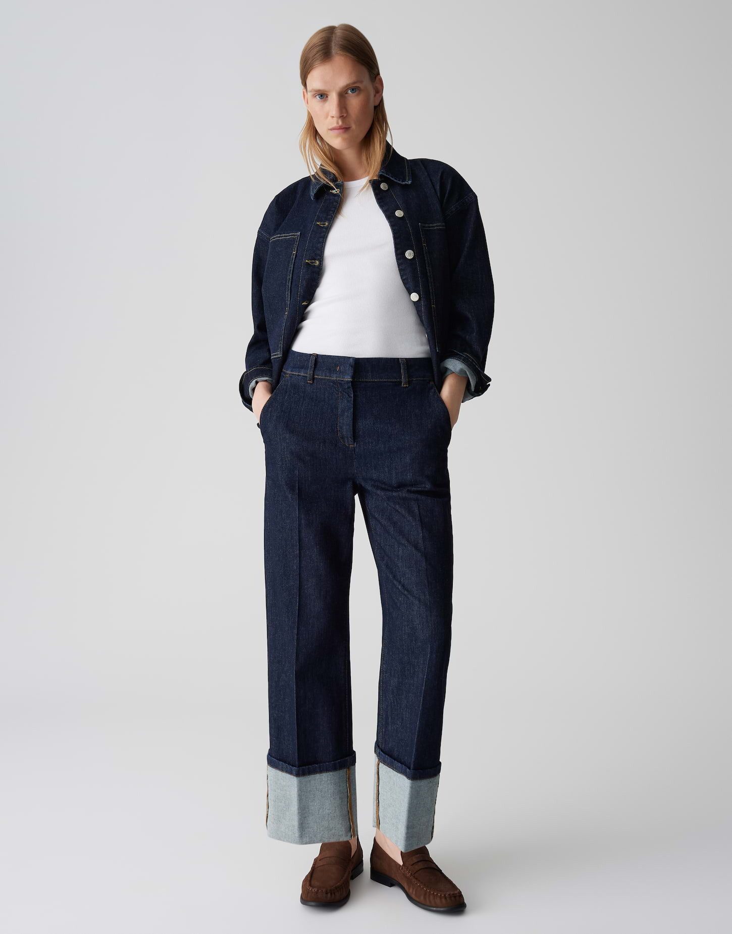 OPUS PANTS 5-Pocket-Jeans MOIRA CLEAN mit XL Aufschlag Mid Rise Cropped, französische Taschen, XL-Aufschlag am Saum