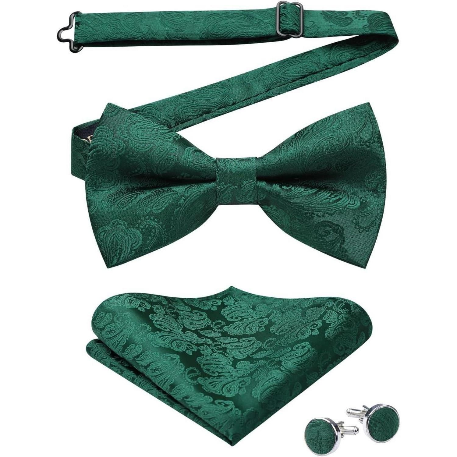 LuxusKollektion Fliege Fliege Herren Paisley Manschettenknöpfe Set Vorgebunden A-grün