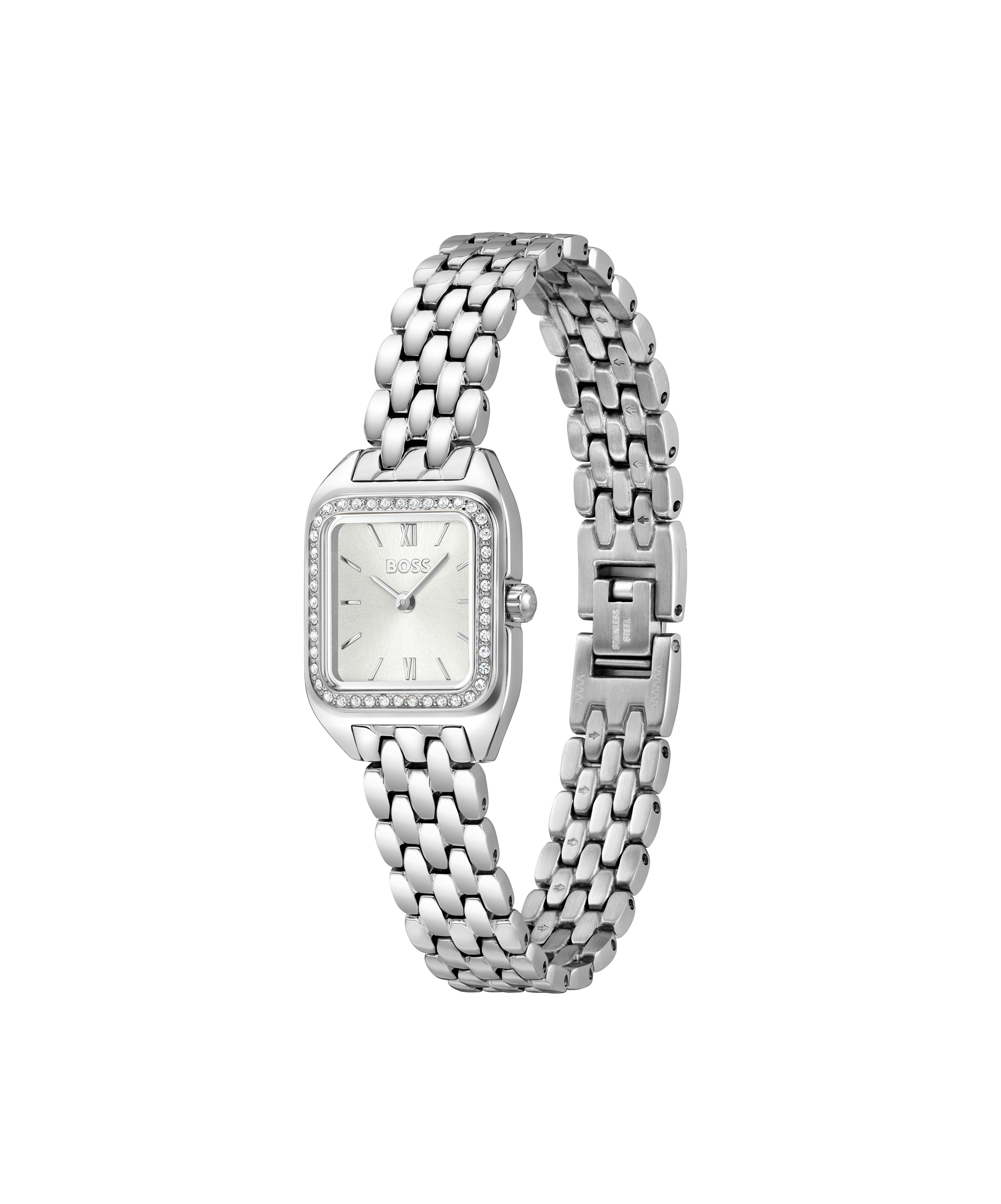 BOSS Quarzuhr MAE PETITE 1502882, Armbanduhr, Damenuhr, Edelstahlarmband, analog, Glaskristalle