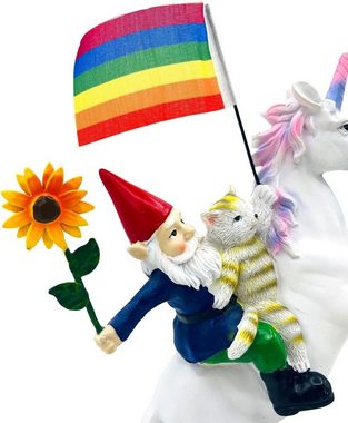 SEWAS Gartenzwerge Gartenzwerg Einhorn Regenbogen, Dekofigur, wetterfest handbemalt Gartenfigur Unicorn