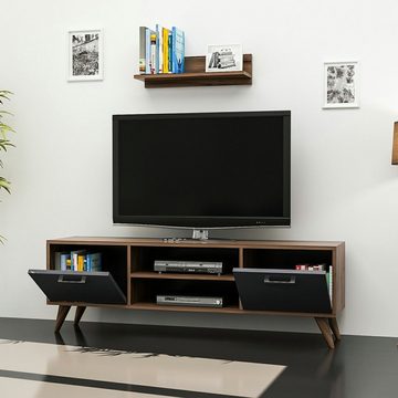 en.casa TV-Schrank Haderslev TV Board 45 x 120 x 30 cm mit 2 Türen Walnuss / Anthrazit