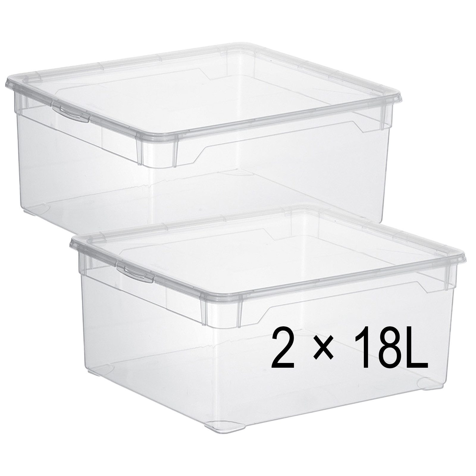ROTHO Stapelbox Clear 18 l durchsichtige stapelbare Aufbewahrungsbox (2 St)