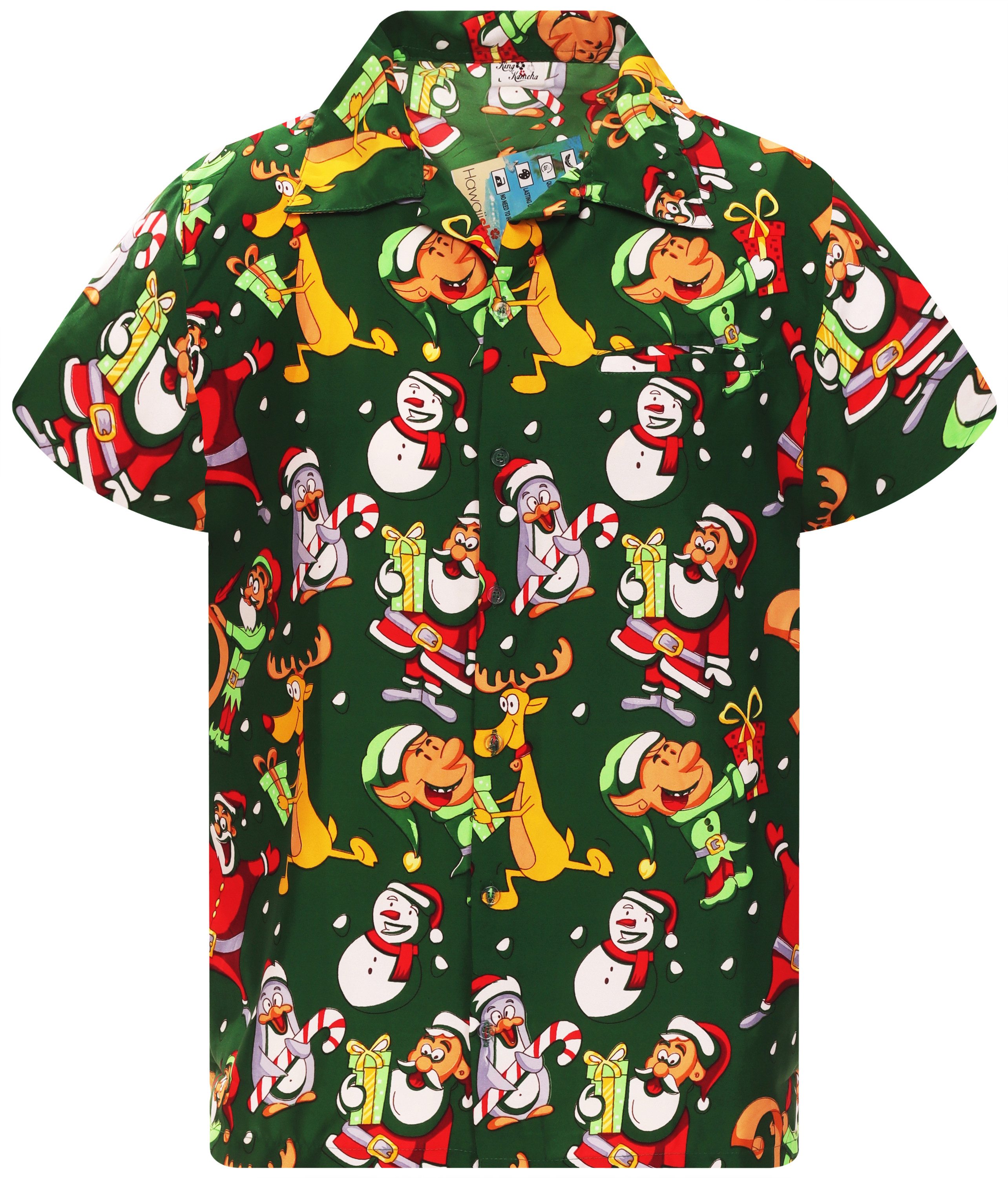 King Kameha Hawaiihemd Christmas Written Santa Kurzarm Front-Tasche Unisex
