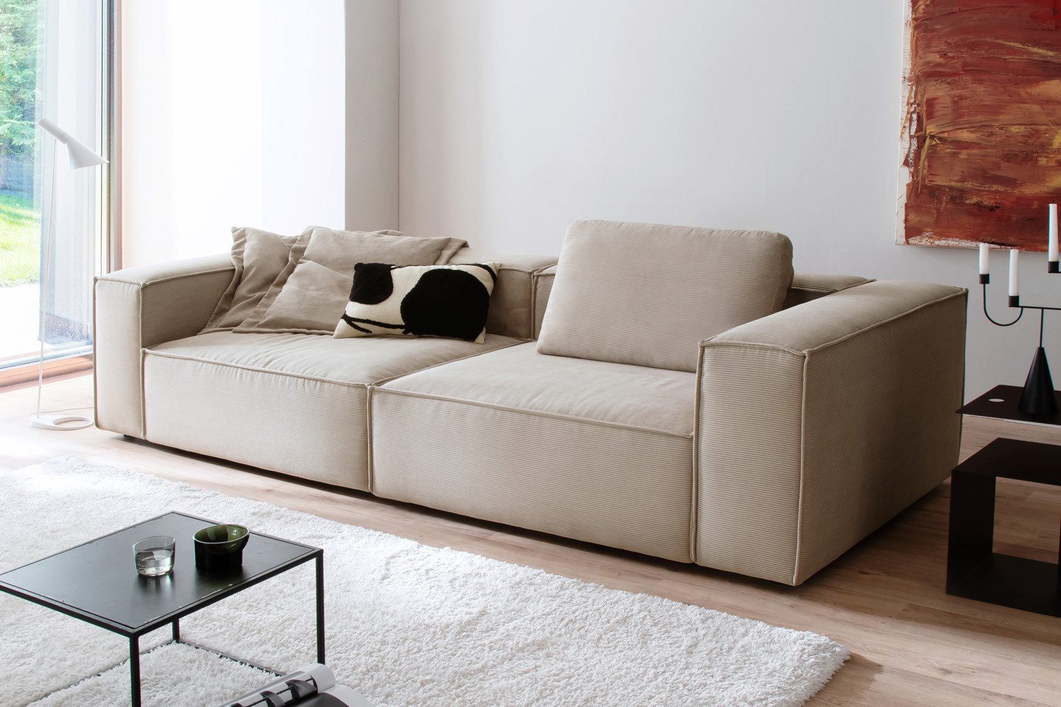 KAWOLA Sofa CARMO, Sofa Couch Feincord verschiedene Farben 306x118 cm