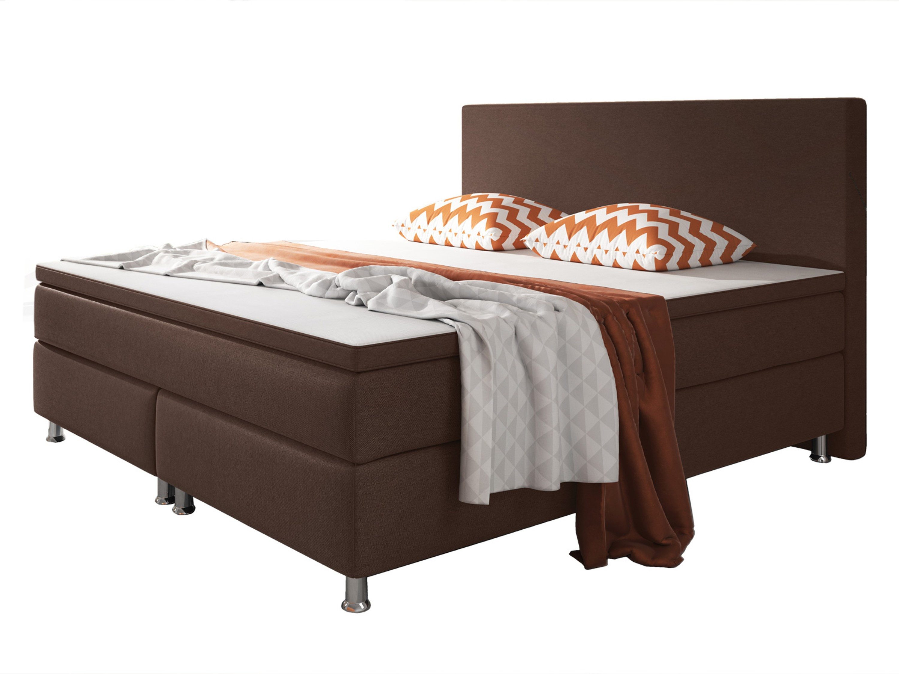 inter Boxspringbett Berlin Webstoff mit 7 Zonen Taschenfederkern und Topper (180x200 cm, Braun mit 7 Zonen Taschenfederkernmatratzen und Topper), Taschenfederkern-Komfort, gepolstertes Kopfteil, inklusive Matratzen