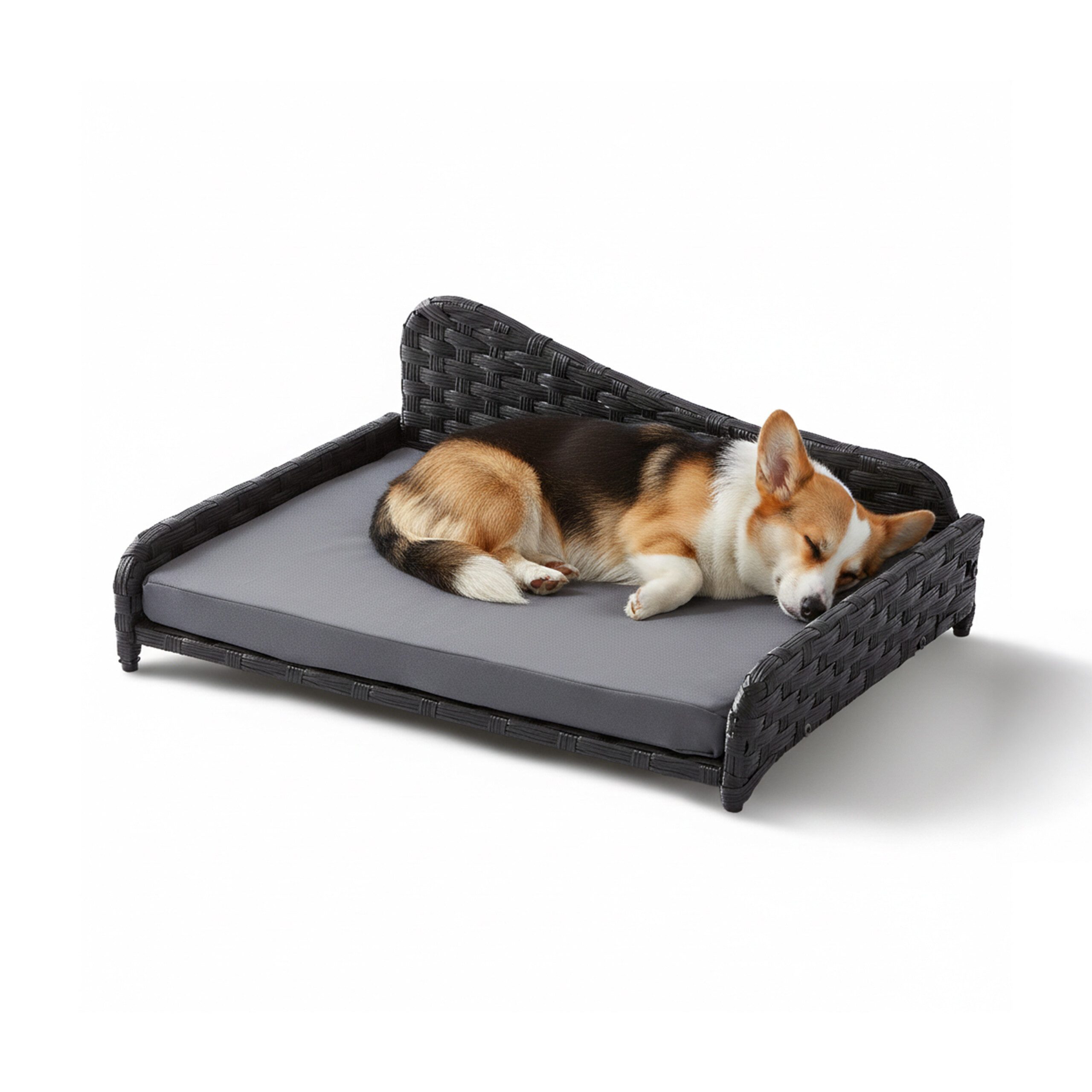 relaxdays Tiersofa Hundebett Rattan mit Kissen, Polyester, L