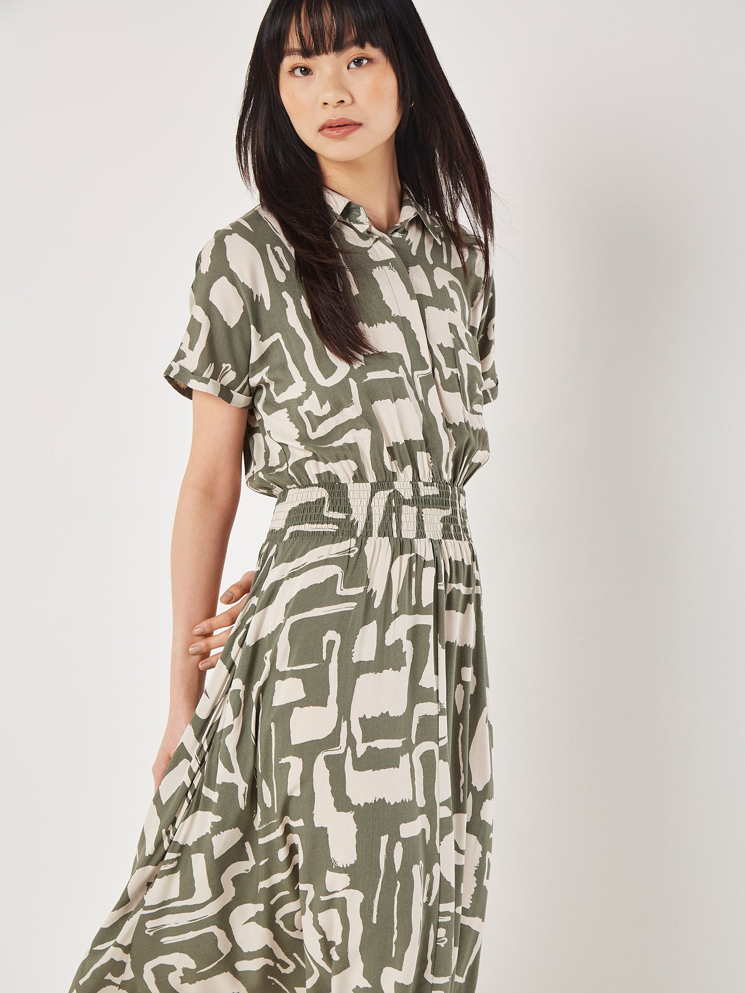 Apricot Druckkleid Geo Grecian Shirt Midi günstig online kaufen