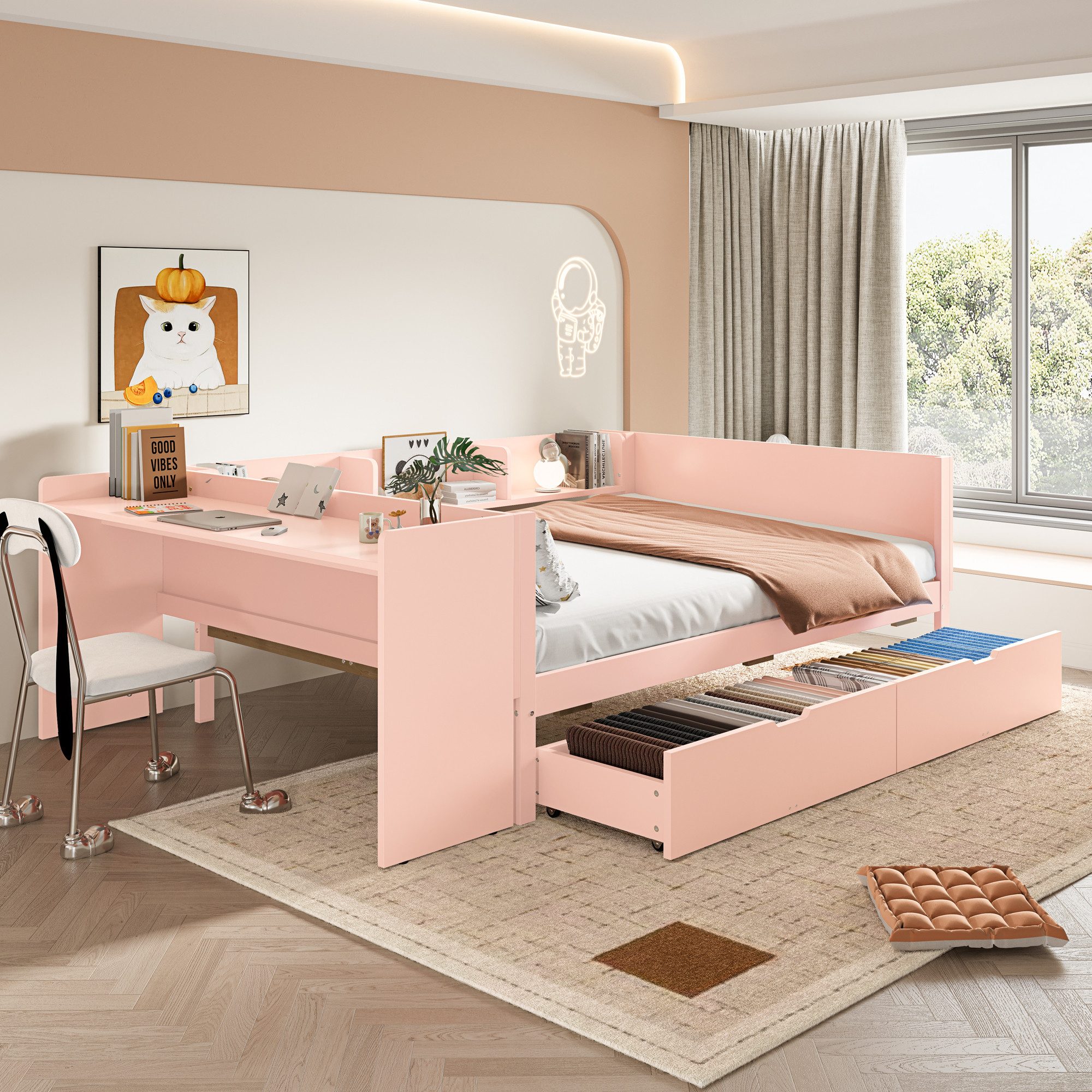 STILVORA Kinderbett 140×200 mit schreibtisch und Stauraum,Schlafsofa Bett o günstig online kaufen