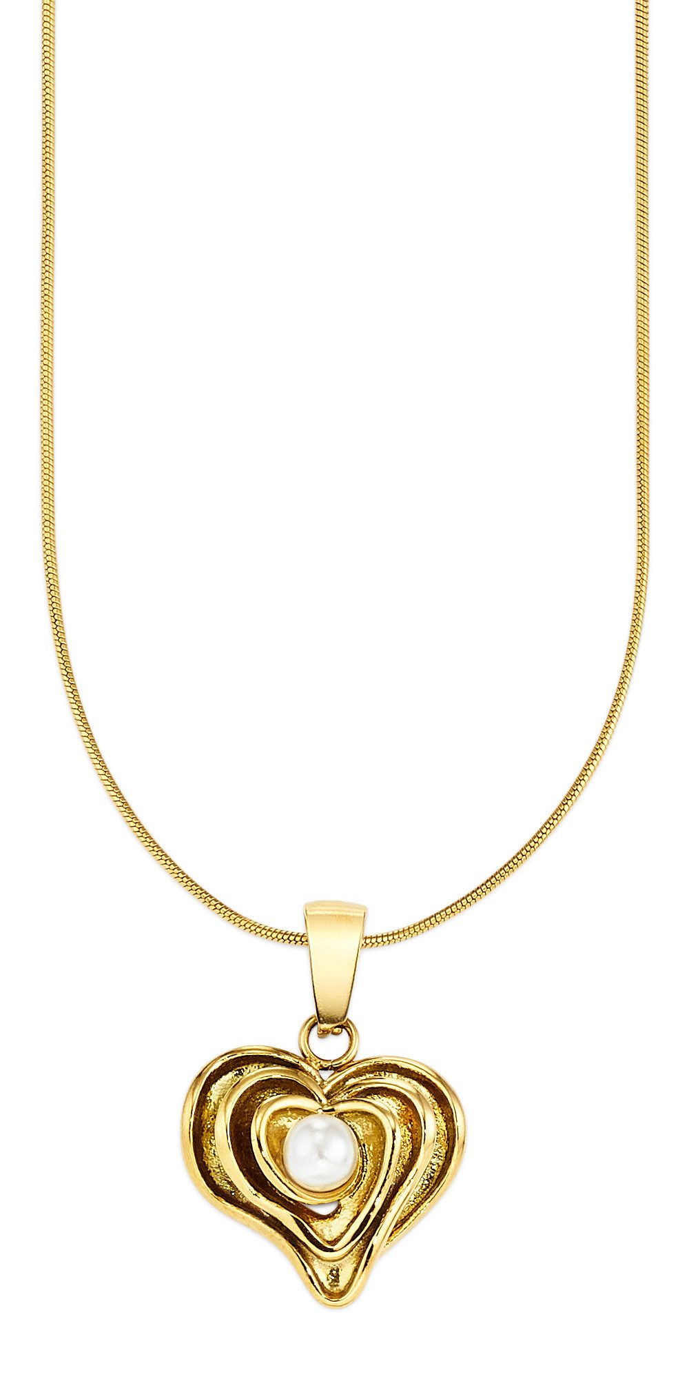 Firetti Kette mit Anhänger Edelstahlkette gelbgoldfarben mit Herzanhänger, mit Muschelkernperle (synth)