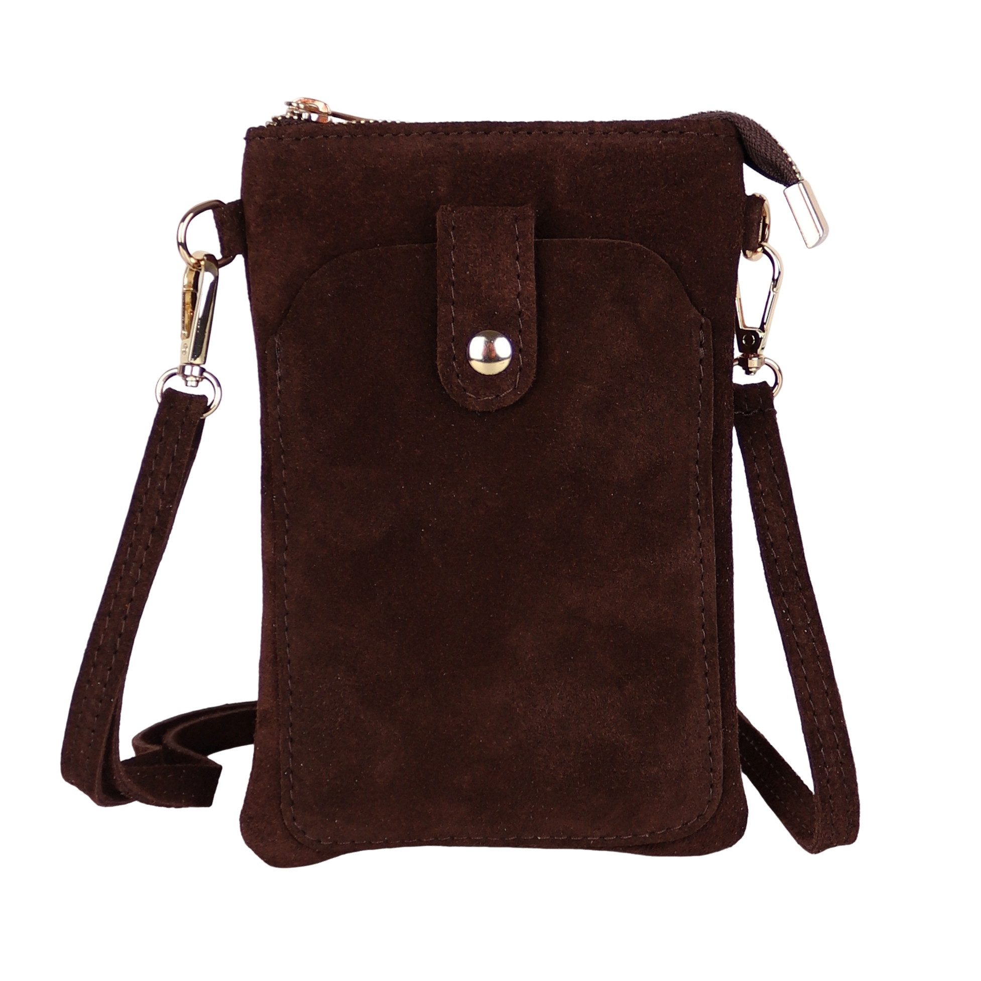 MIRROSI Handytasche Damen Kleine Umhängetasche aus Wildleder Made in Itlay (ca.14x21x3cm), Mini Handytasche zum Umhängen, Handy Tasche